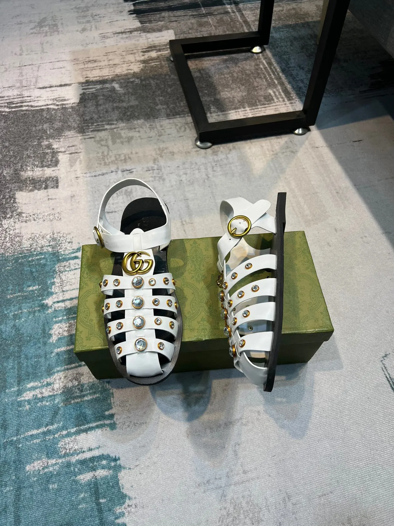 Gucci Gladiator Sandal White Gold Multi-Strap Studded Gladiator Sandals