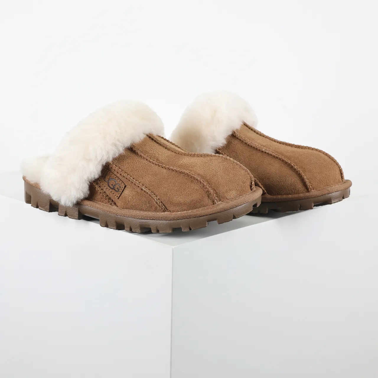 UGG Tasman Tan Suede Shearling-Lined Slippers