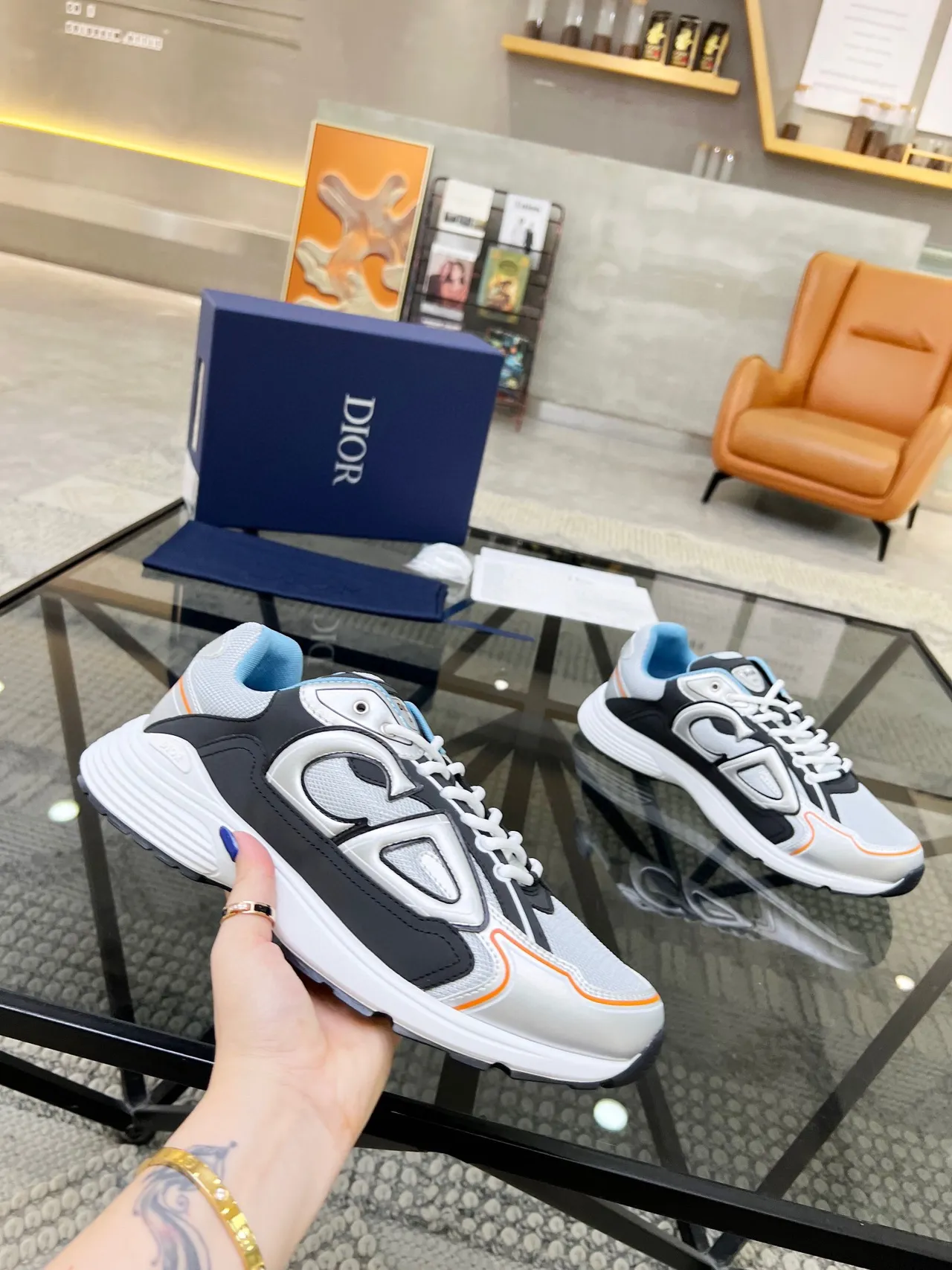 Dior Silver Black Sole Oversized CD Logo Chunky Sneakers