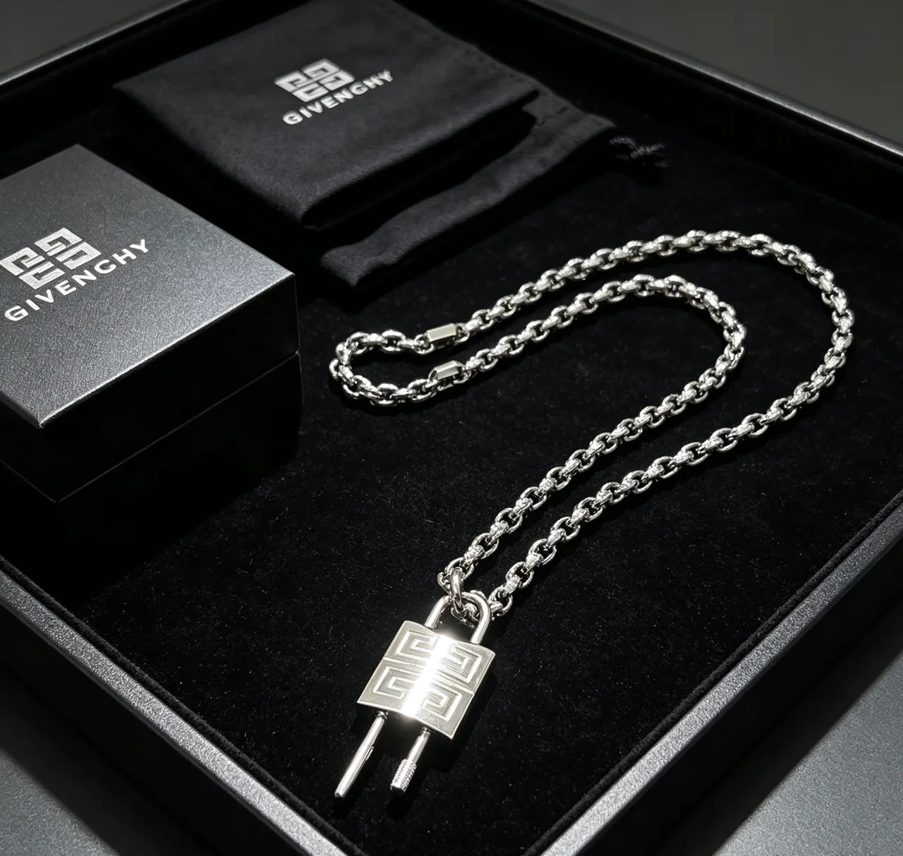 Givenchy Pandora Lock Silver-Toned Padlock Pendant Necklace