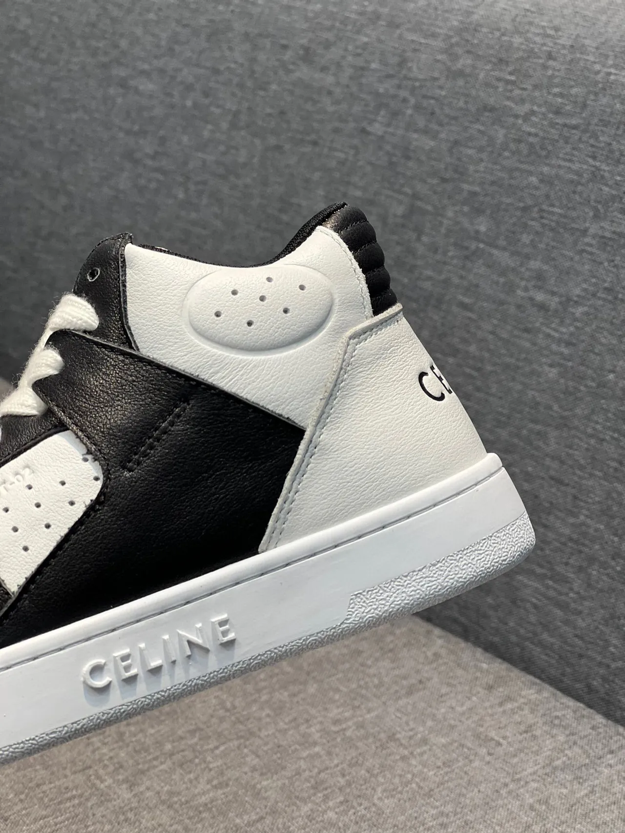 Celine CT-01 Two-Tone Perforated Leather High-Top Lifestyle Sneakers