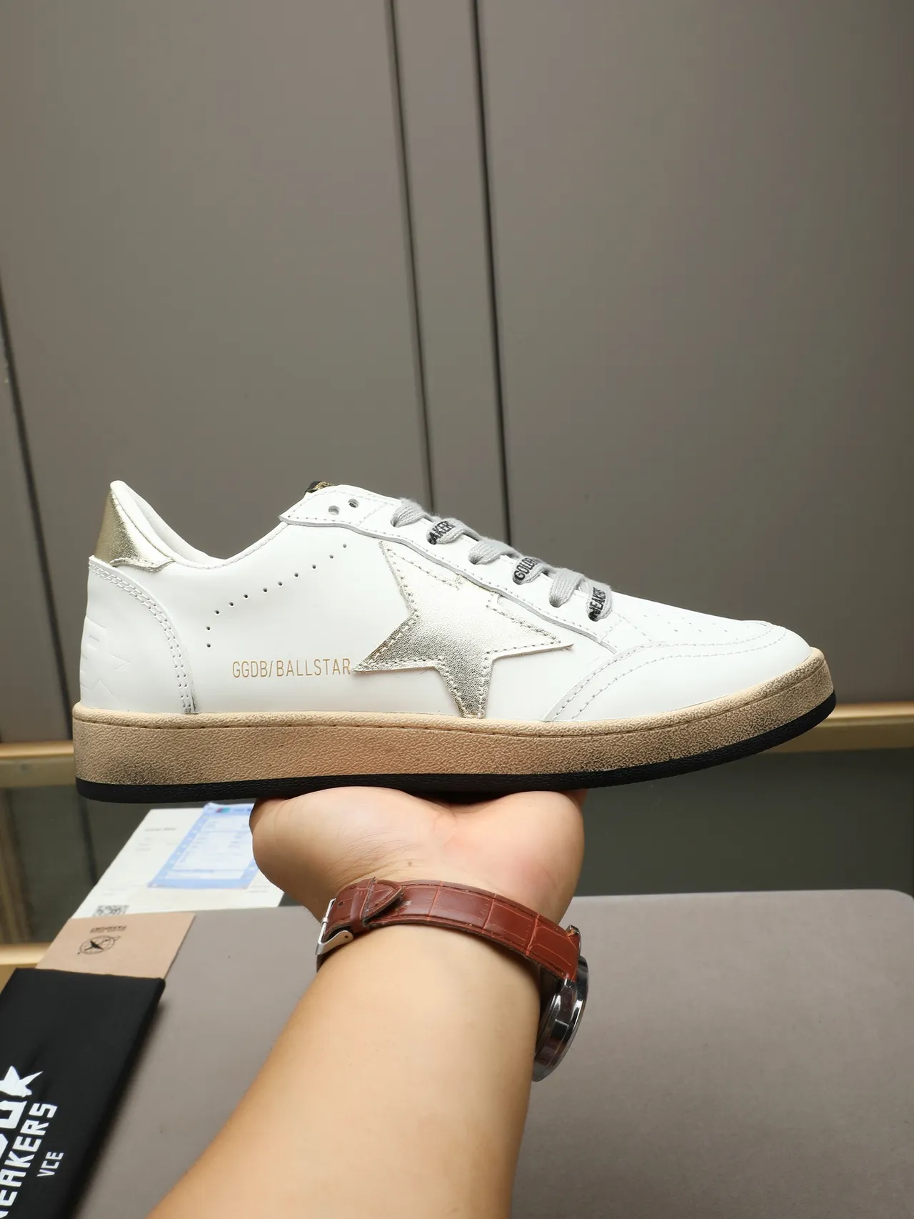 Golden Goose Ball Star White Leather Metallic Star Lifestyle Sneakers