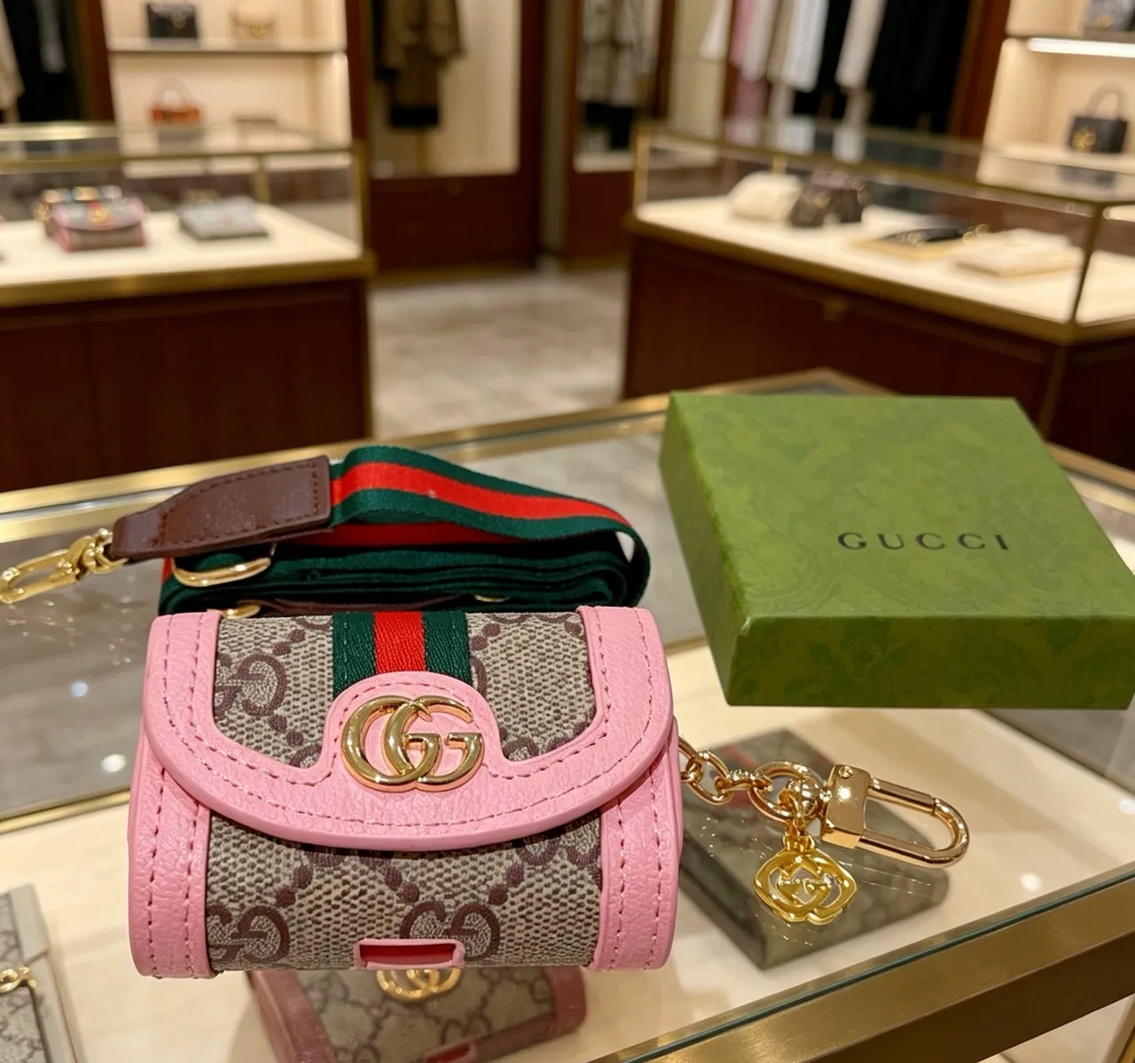 Gucci Ophidia Pink Beige Flap-Top Monogram Canvas Crossbody Bag