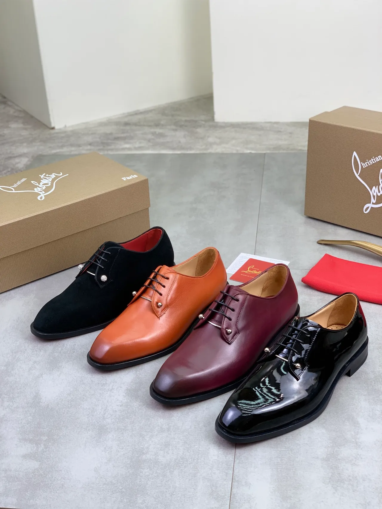 Christian Louboutin Burgundy Leather Oxford Shoes