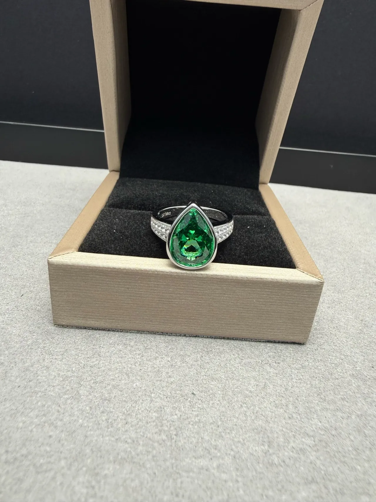 Pear-Cut Green Gemstone Pavé Band Ring