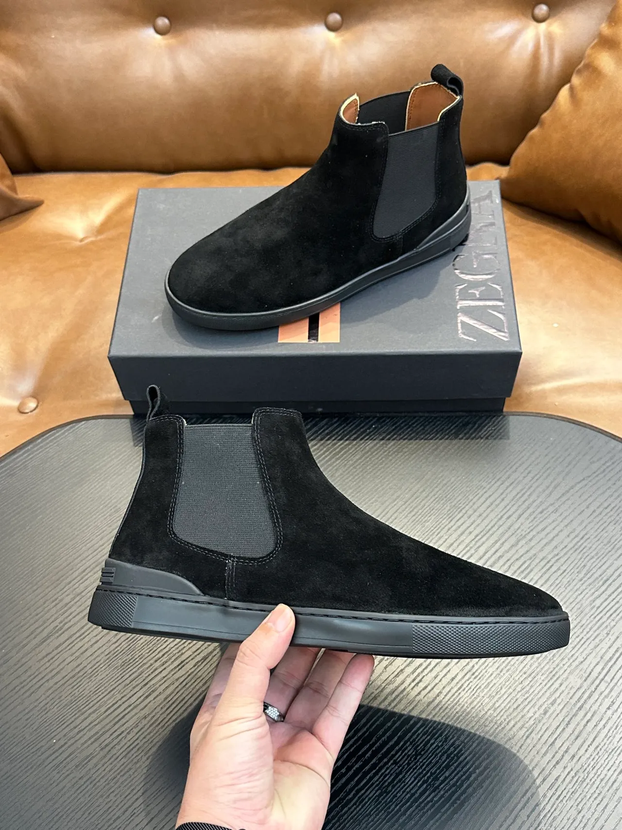 Zegna Black Suede Chelsea Boots