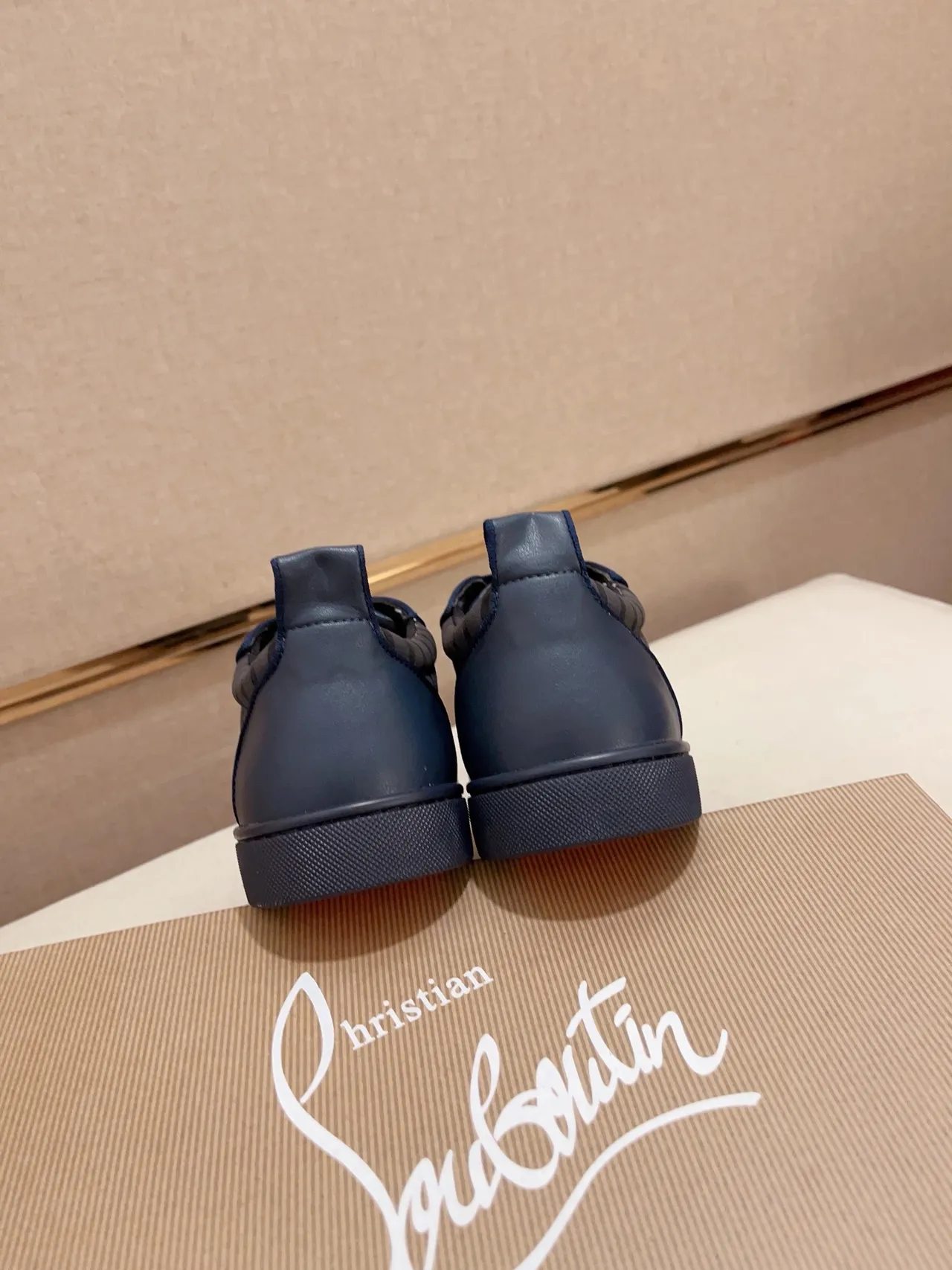 Christian Louboutin Navy Gray Low-Top Mixed-Material Sneakers