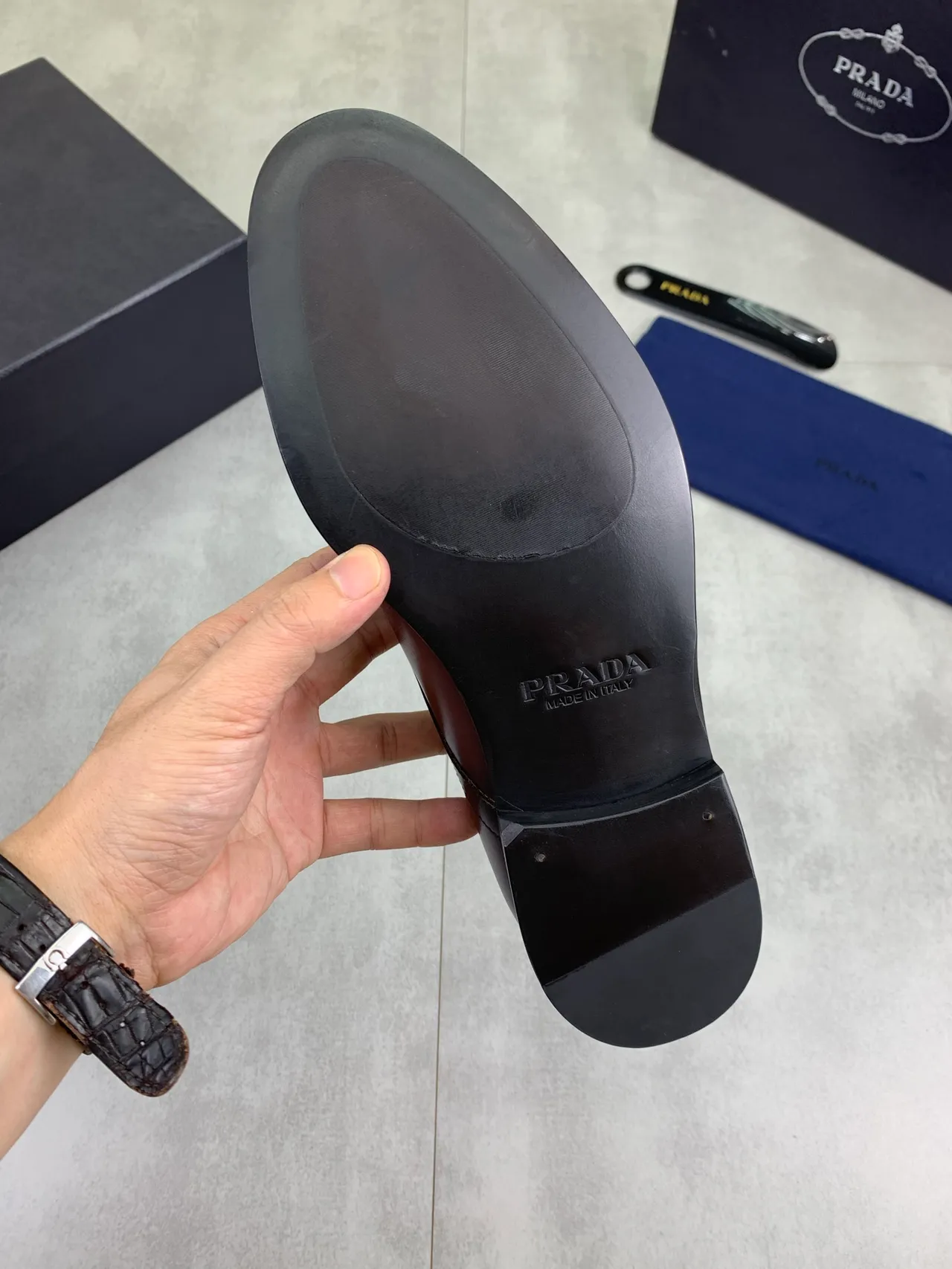 Prada Burgundy Black Cap-Toe Polished Leather Oxford Shoes