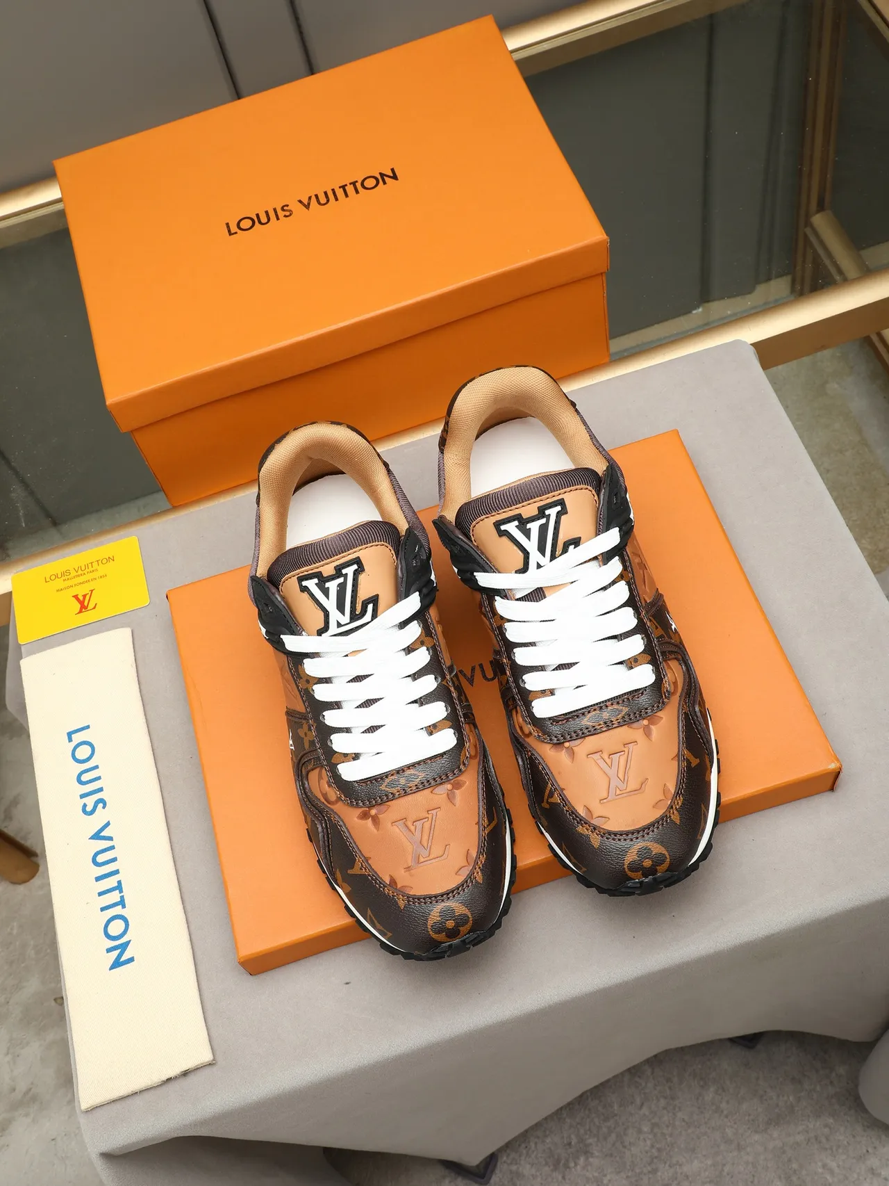 Louis Vuitton LV Trainer Brown Beige Monogram Leather Panelled Upper Lifestyle Sneakers