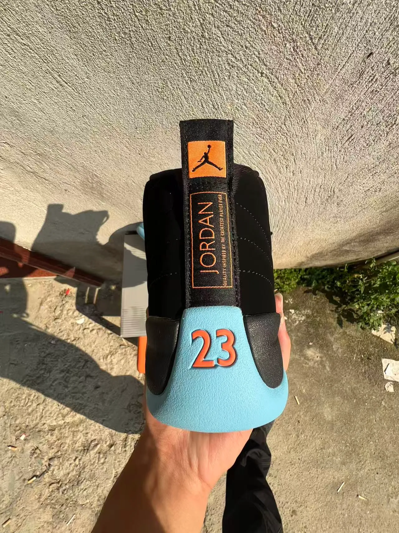 Air Jordan 12 Black Light Blue Orange Basketball Shoes