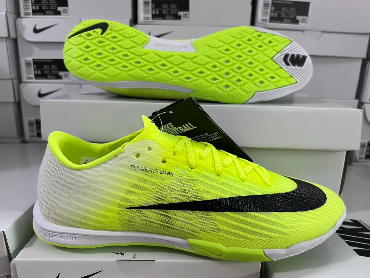 Nike Mercurial Flyweave Ultra Neon Yellow Black Indoor Soccer Shoes