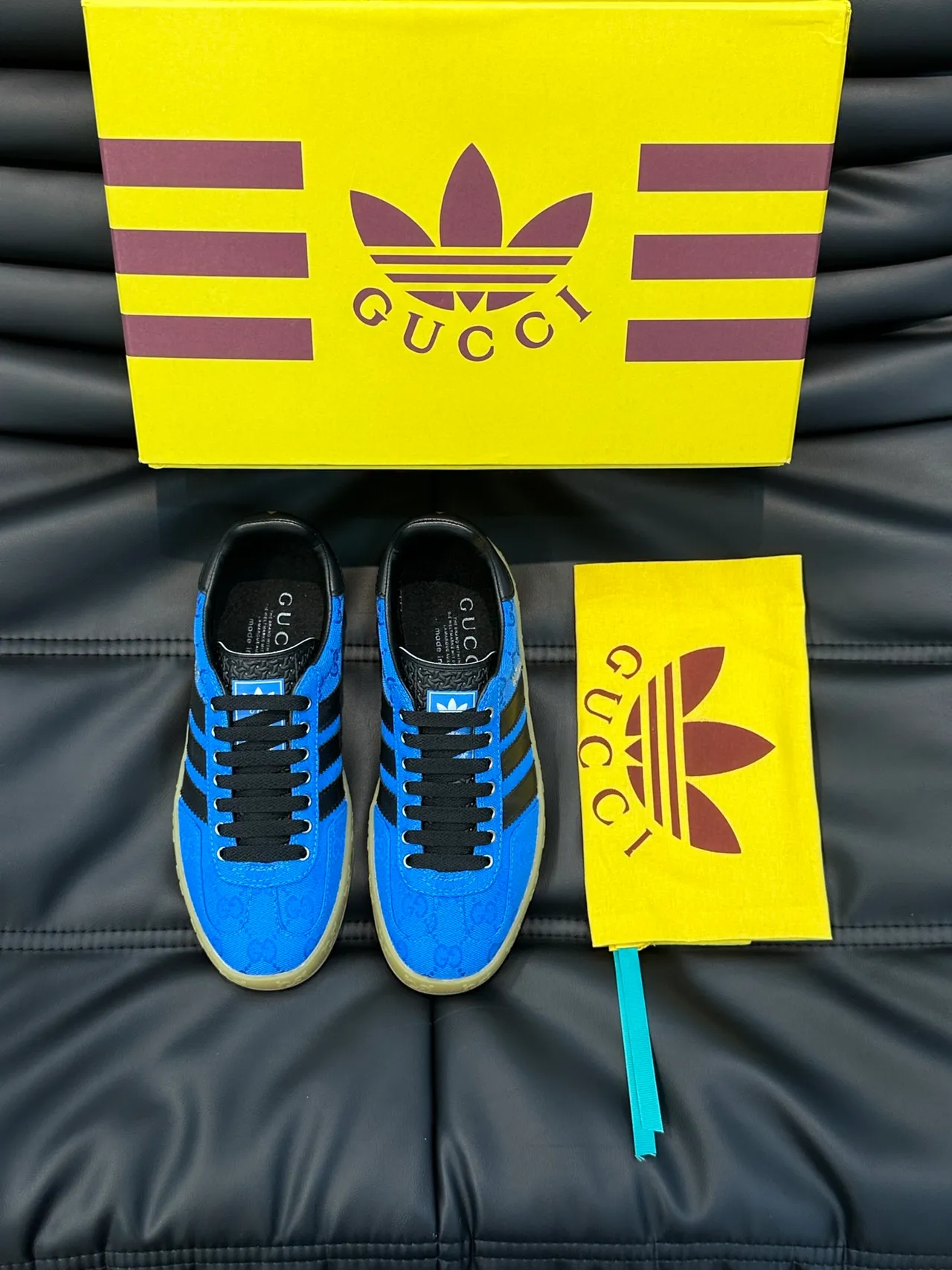Adidas Gazelle Blue and Black Gucci Monogram Lifestyle Sneakers
