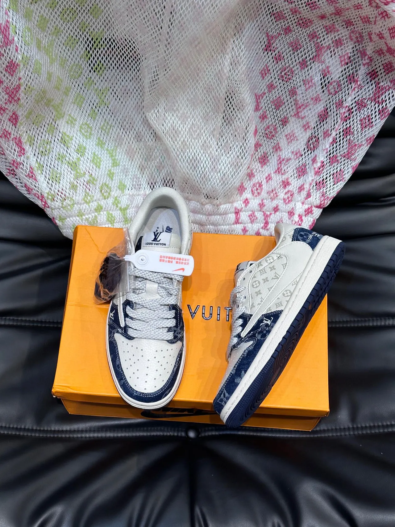 Nike x Louis Vuitton Dunk Low White and Navy Monogram Lifestyle Sneakers