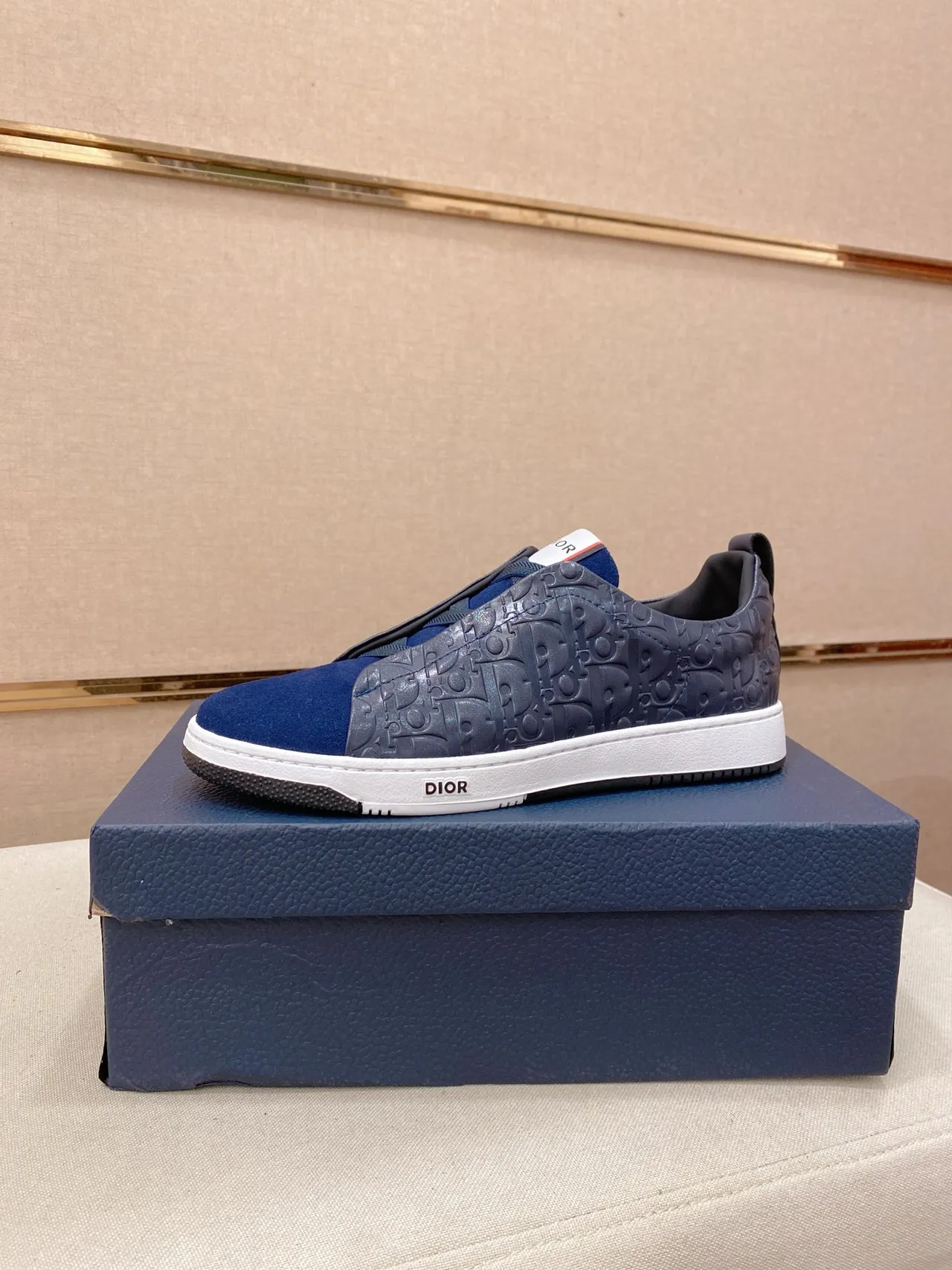 Dior B23 Slip-On Embossed Monogram Navy Blue Lifestyle Sneaker