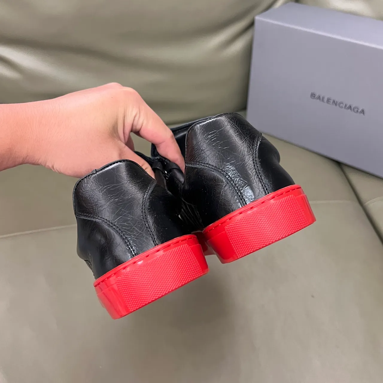 Balenciaga Black Red Crinkled Leather Vibrant Cupsole Lifestyle Sneakers