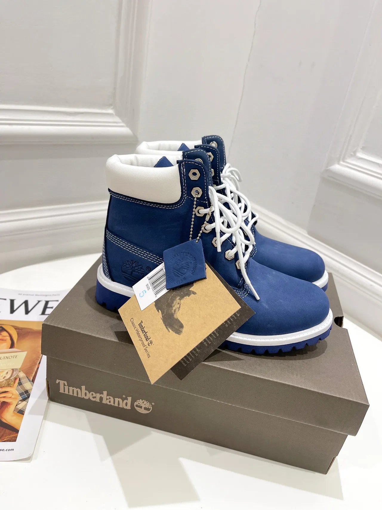 Timberland Premium 6-Inch Blue and White Work Boots
