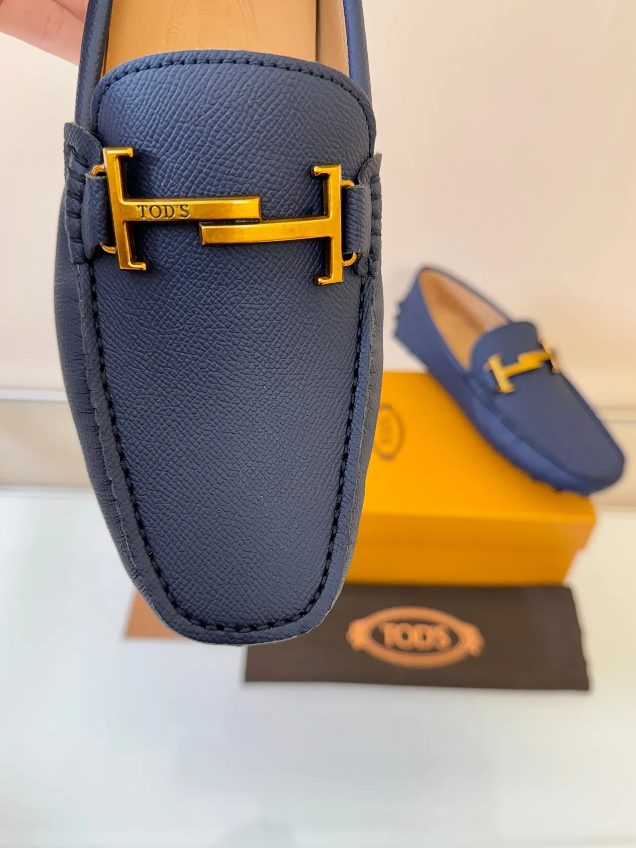 Tod's Gommino Loafer Navy Blue Pebbled Leather H-Bit Loafers