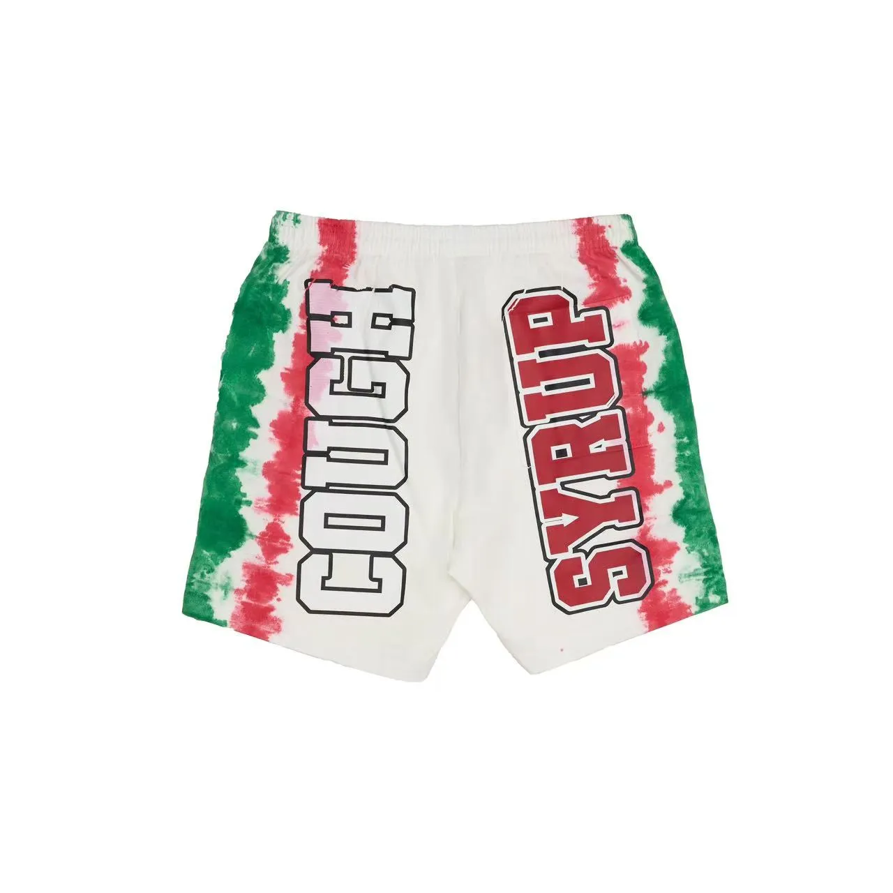Multicolor Tie-Dye Side Panels Bold Vertical And Horizontal Text Graphics Shorts