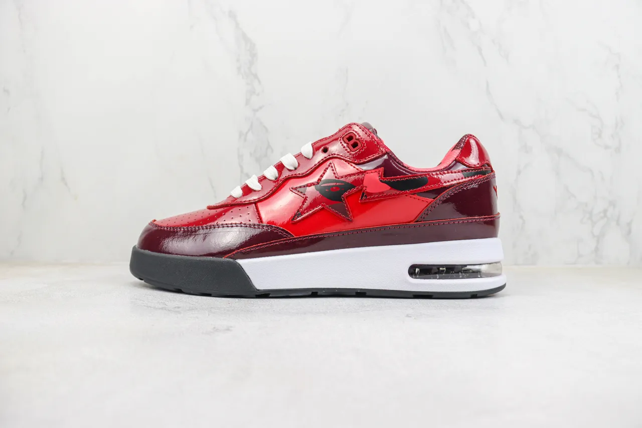 A Bathing Ape BAPE STA Glossy Red Burgundy Lifestyle Sneakers
