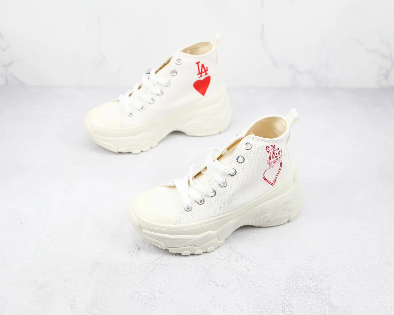 Converse White Red High-Top Canvas Platform Sole Chunky Sneakers