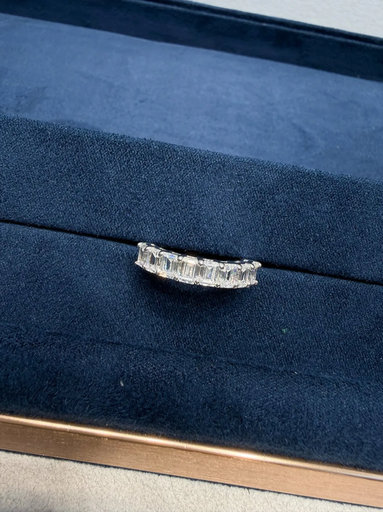 Tiffany & Co. Silver Navy Emerald-Cut Diamonds Shared-Prong Setting Ring