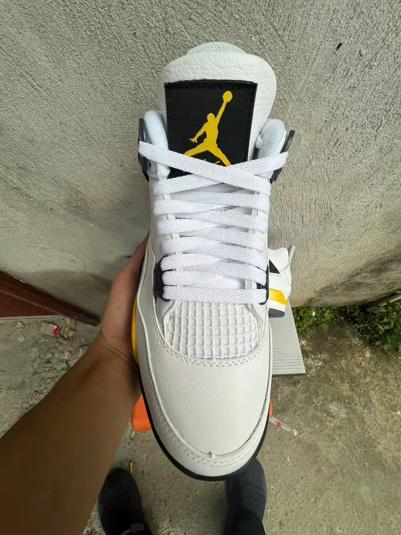 Air Jordan 4 White Black Yellow Speckle Basketball Shoes