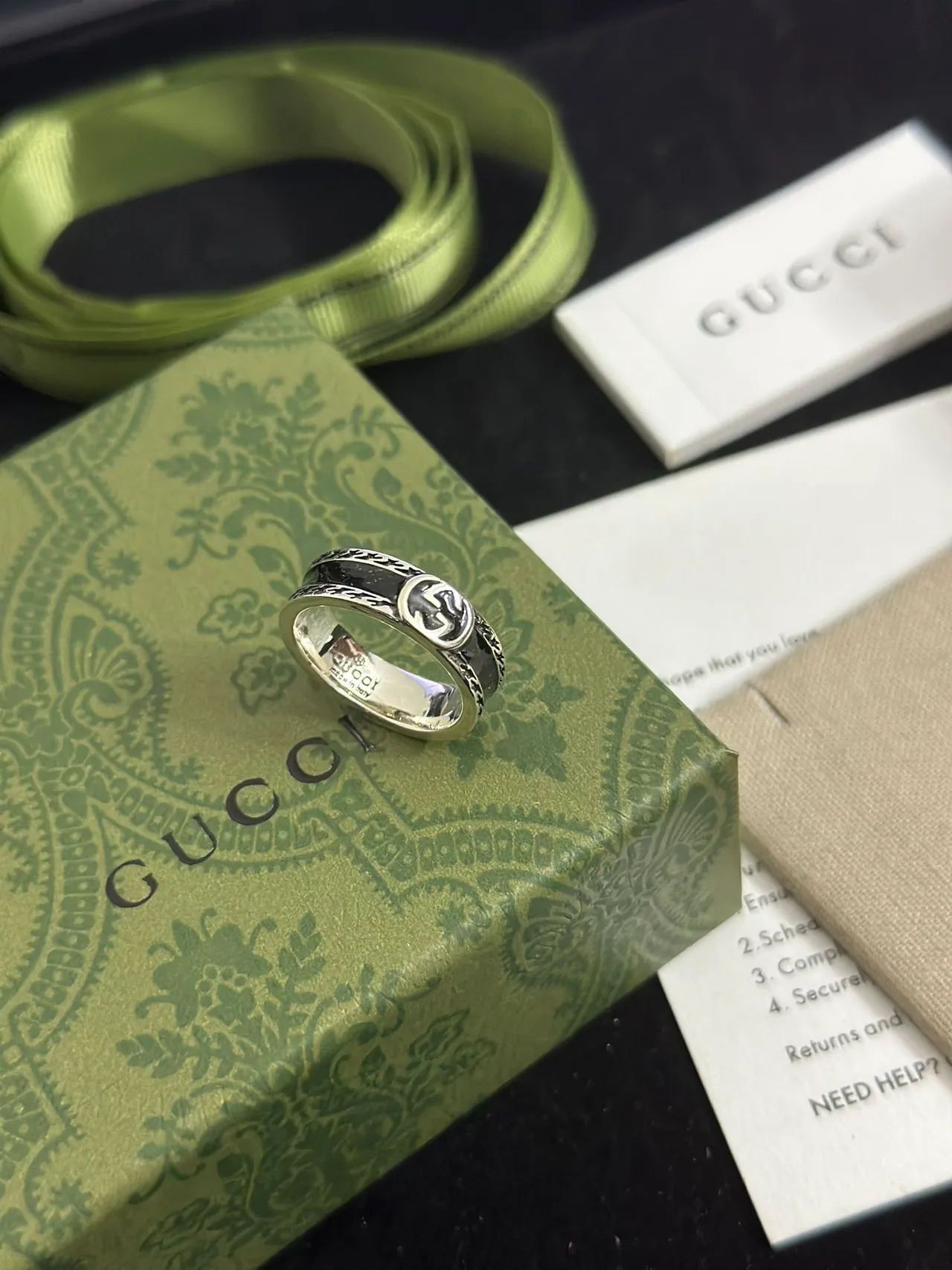 Gucci Interlocking Double G Black Enamel Ring