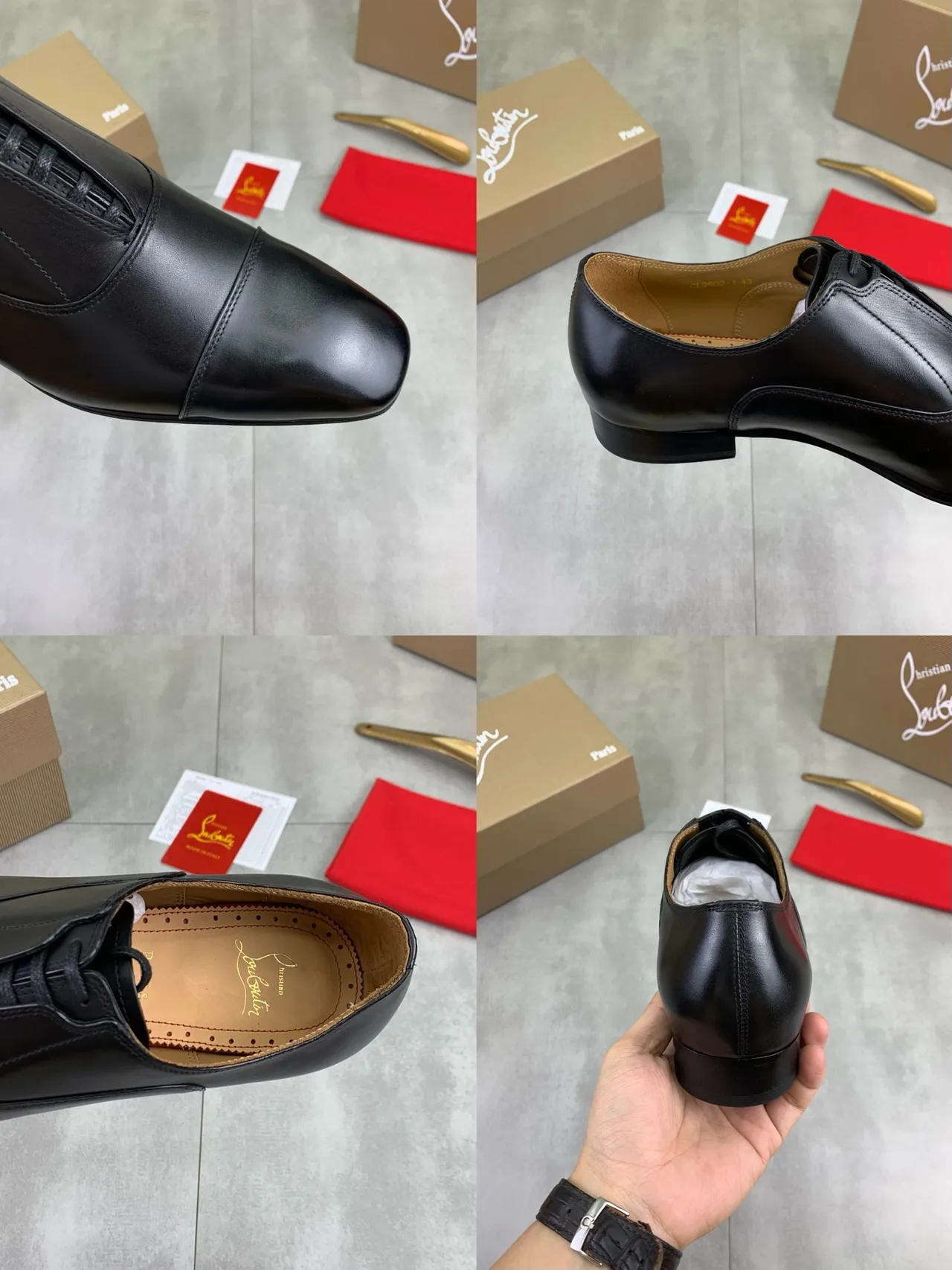 Christian Louboutin Cap-Toe Glossy Black Leather Oxford Shoes