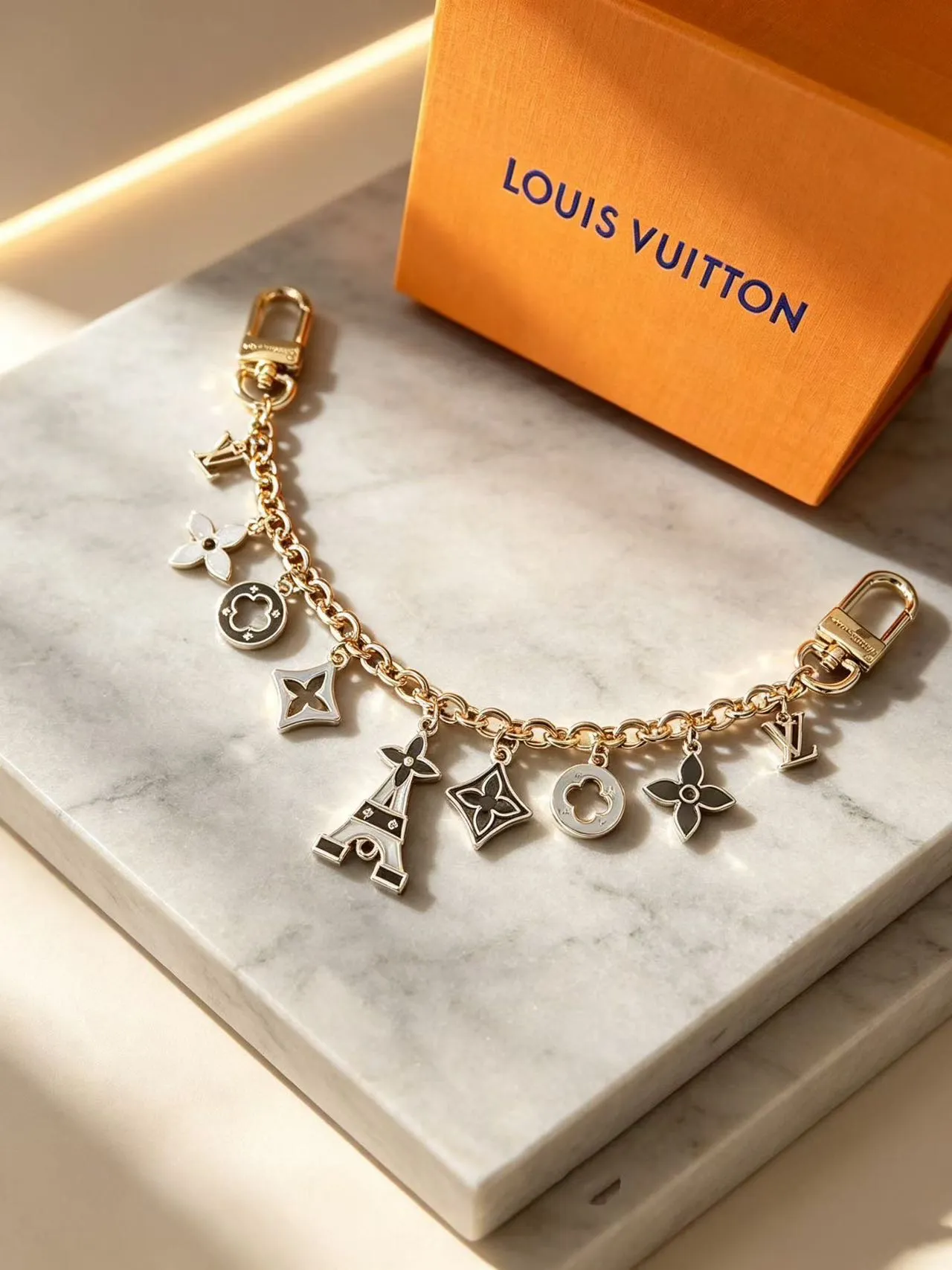 Louis Vuitton Charms Multicolor Gold Enamel-Charmed Silver-Tone Metal Bracelet