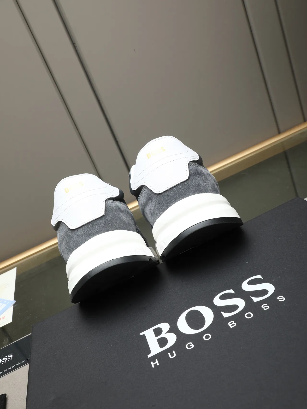 Hugo Boss Gray White Suede-and-Synthetic Upper Contrast Side Stripe Sneakers