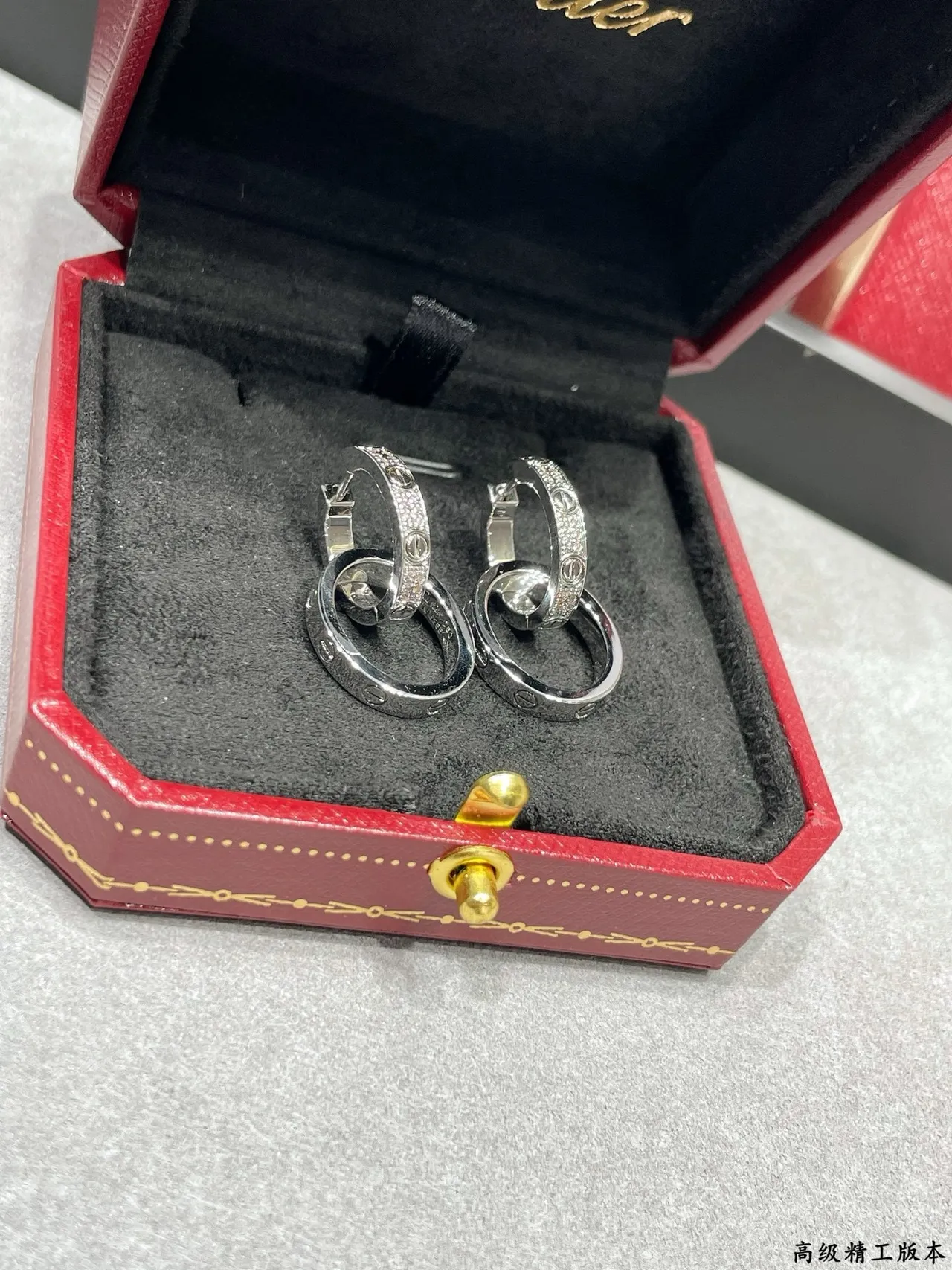 Cartier Juste un Clou Silver Gold Interlocking Double Hoops Pavé-Set Stones Earrings