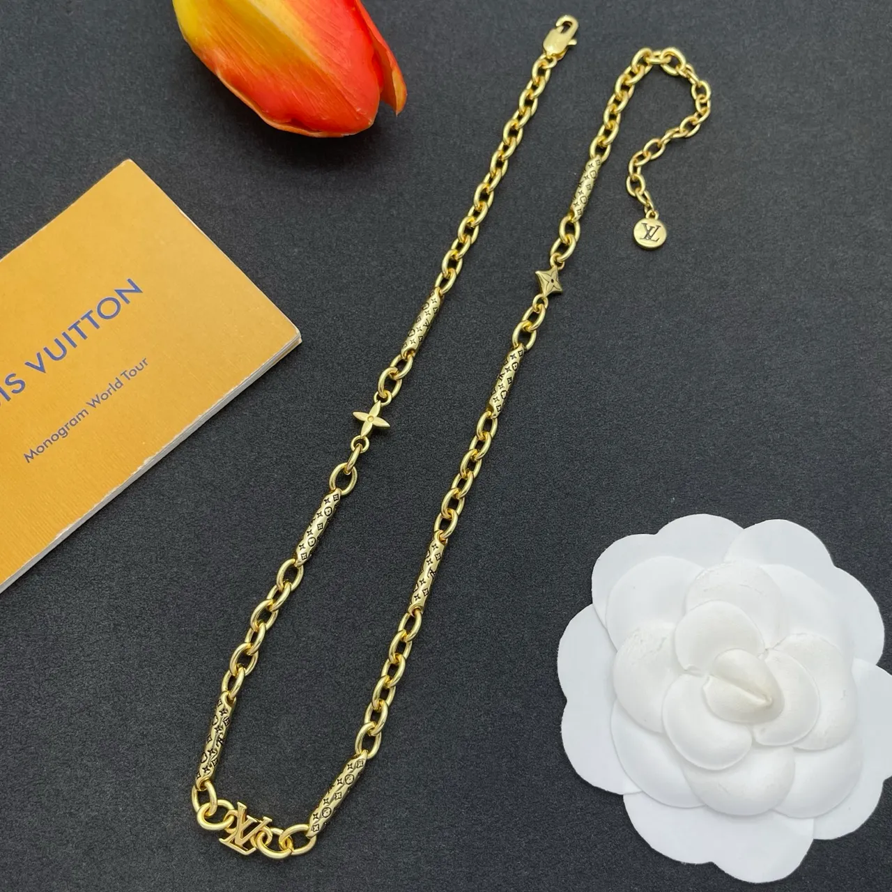 Louis Vuitton Monogram Gold Chain Links Necklace