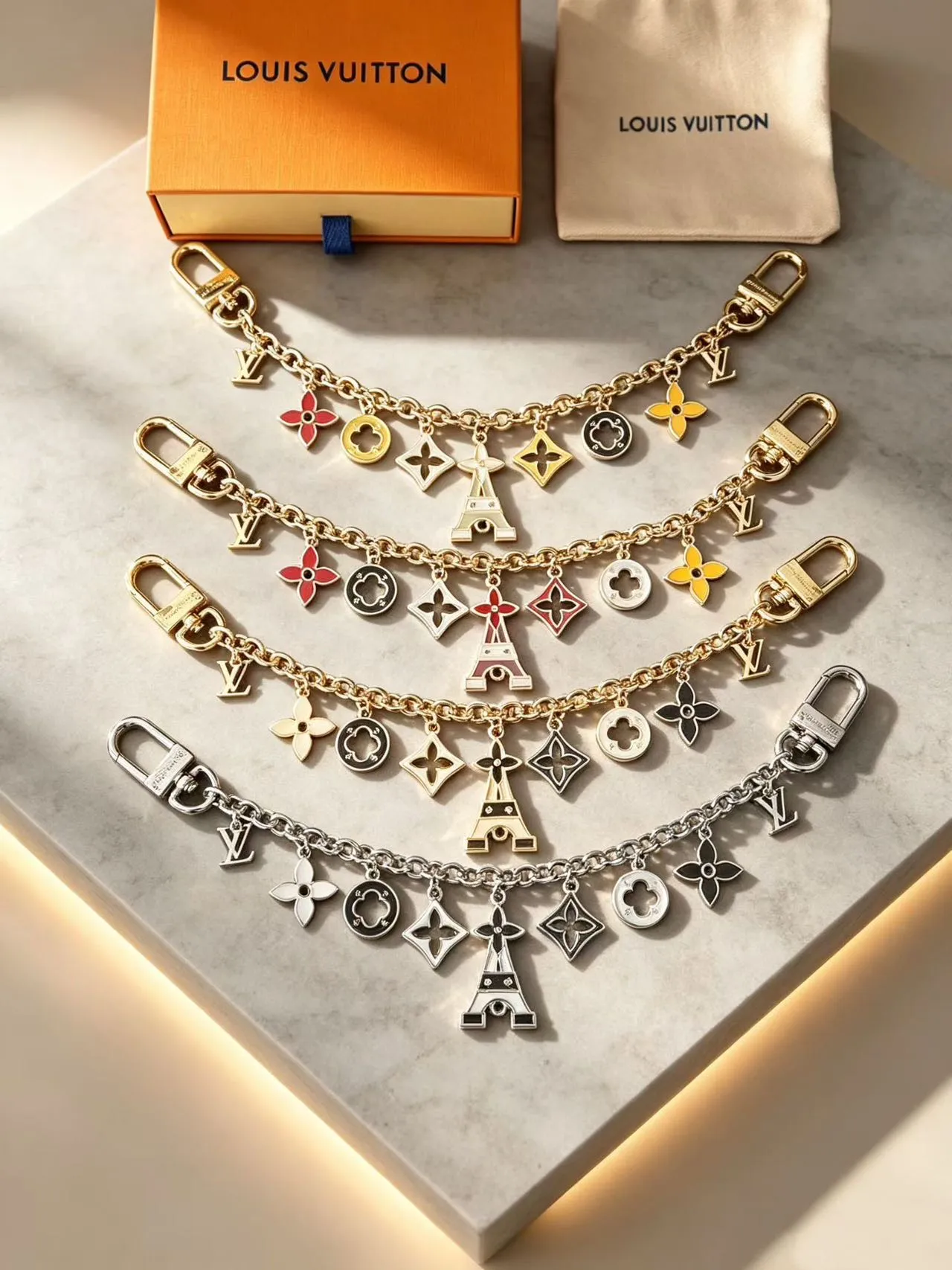 Louis Vuitton Charms Multicolor Gold Enamel-Charmed Silver-Tone Metal Bracelet