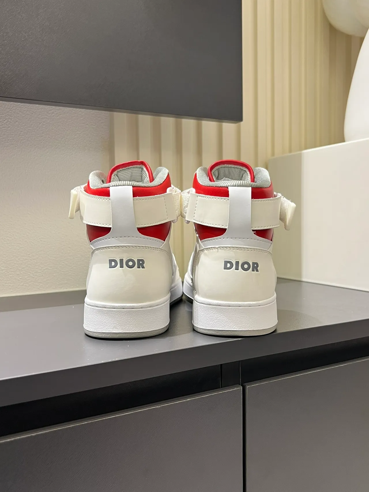 Dior B23 White and Red Monogram High-Top Lifestyle Sneakers