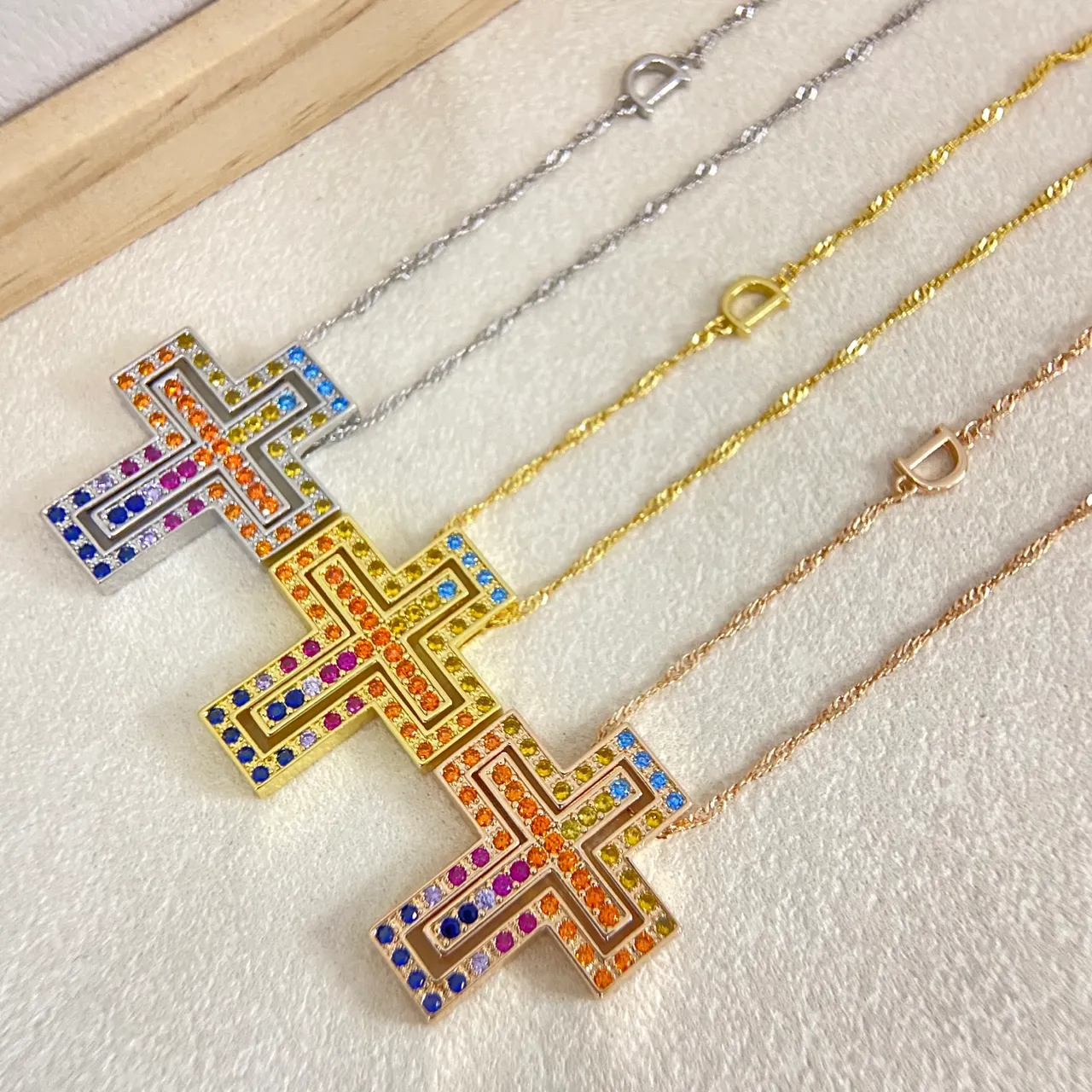 Gold-Tone Crystal-Encrusted Geometric Cross Necklaces