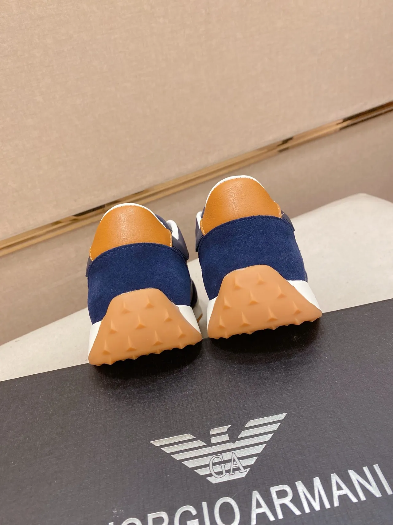 Emporio Armani Navy Blue Leather-Suede Eagle Logo Lifestyle Sneaker