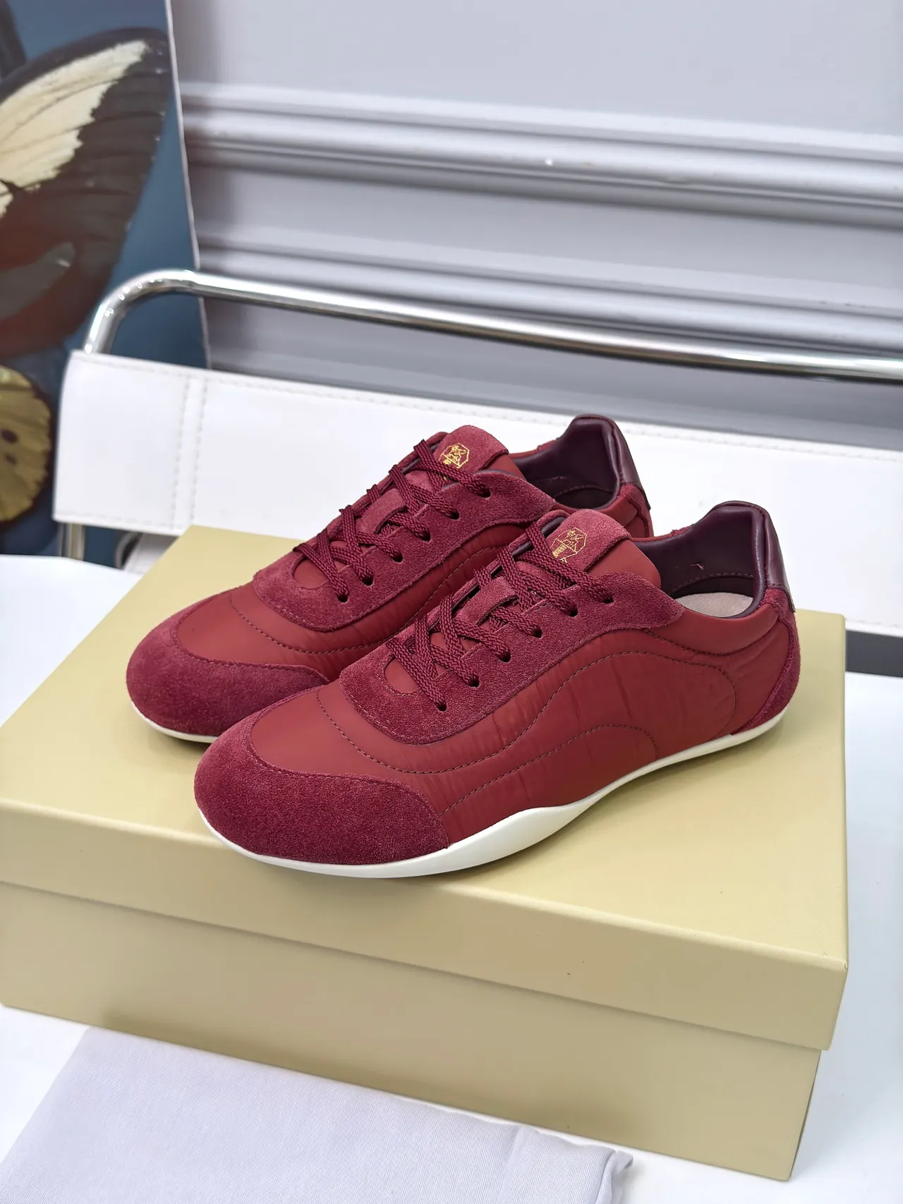 Polo Cucinelli Red Suede and Leather Panelled Lifestyle Sneakers