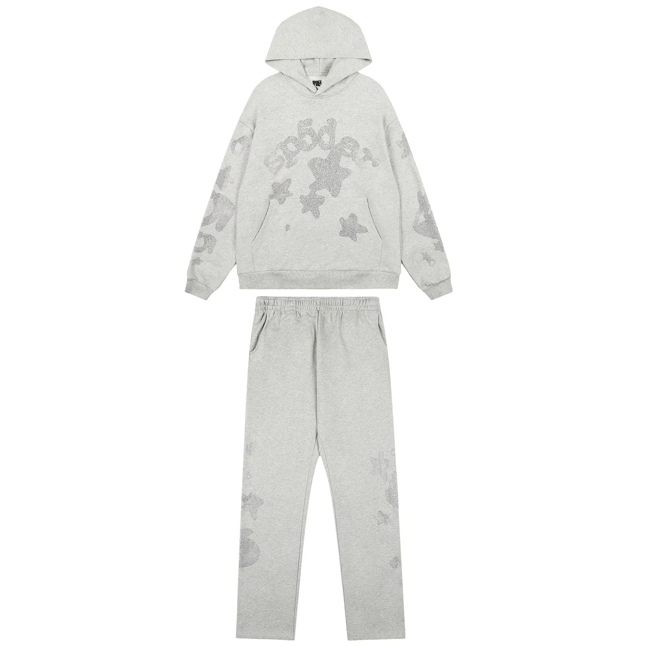 Heather Gray Rhinestone Star Embellished Tracksuit