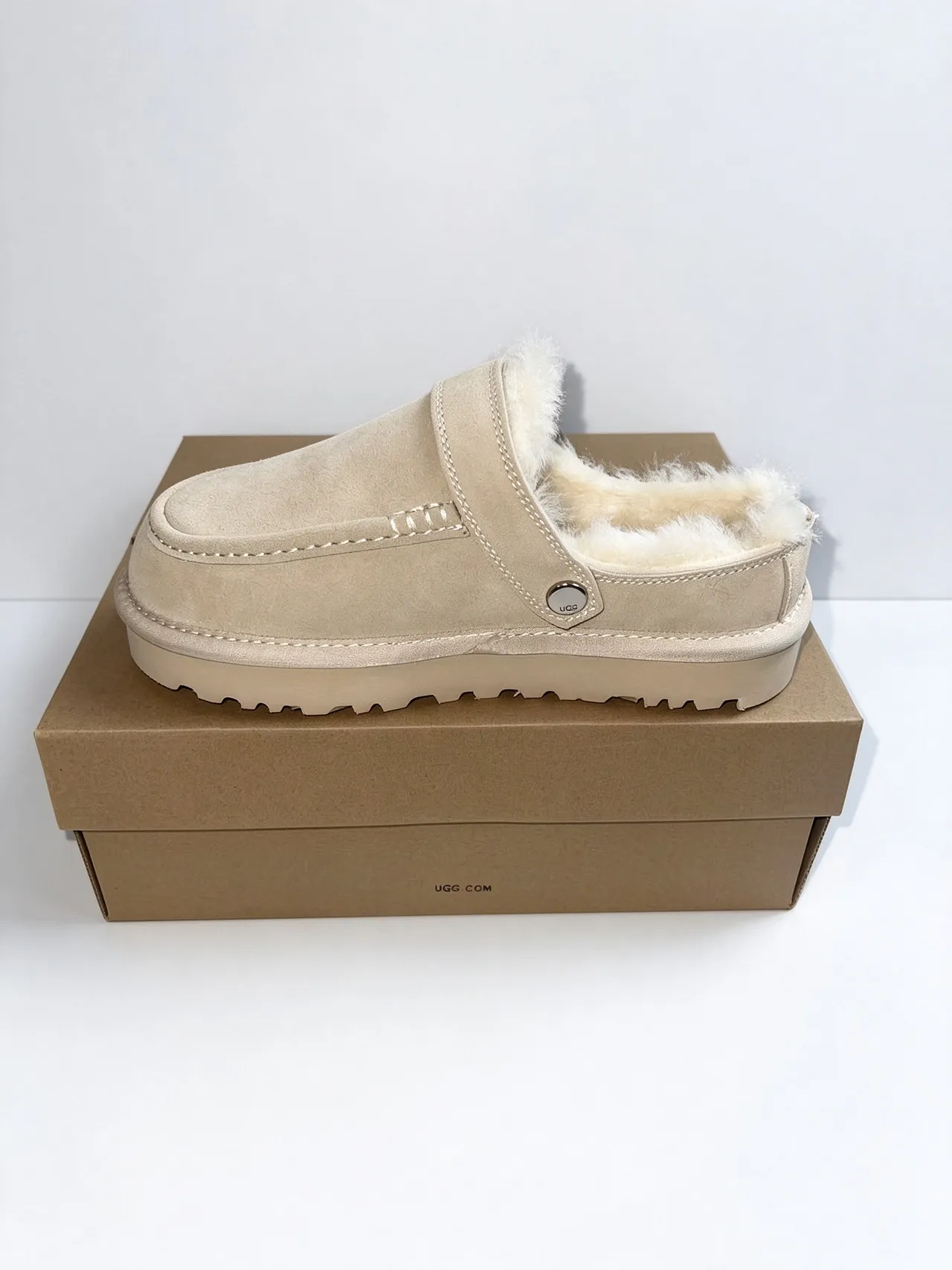UGG Beige White Suede Upper Shearling-Lined Loafer