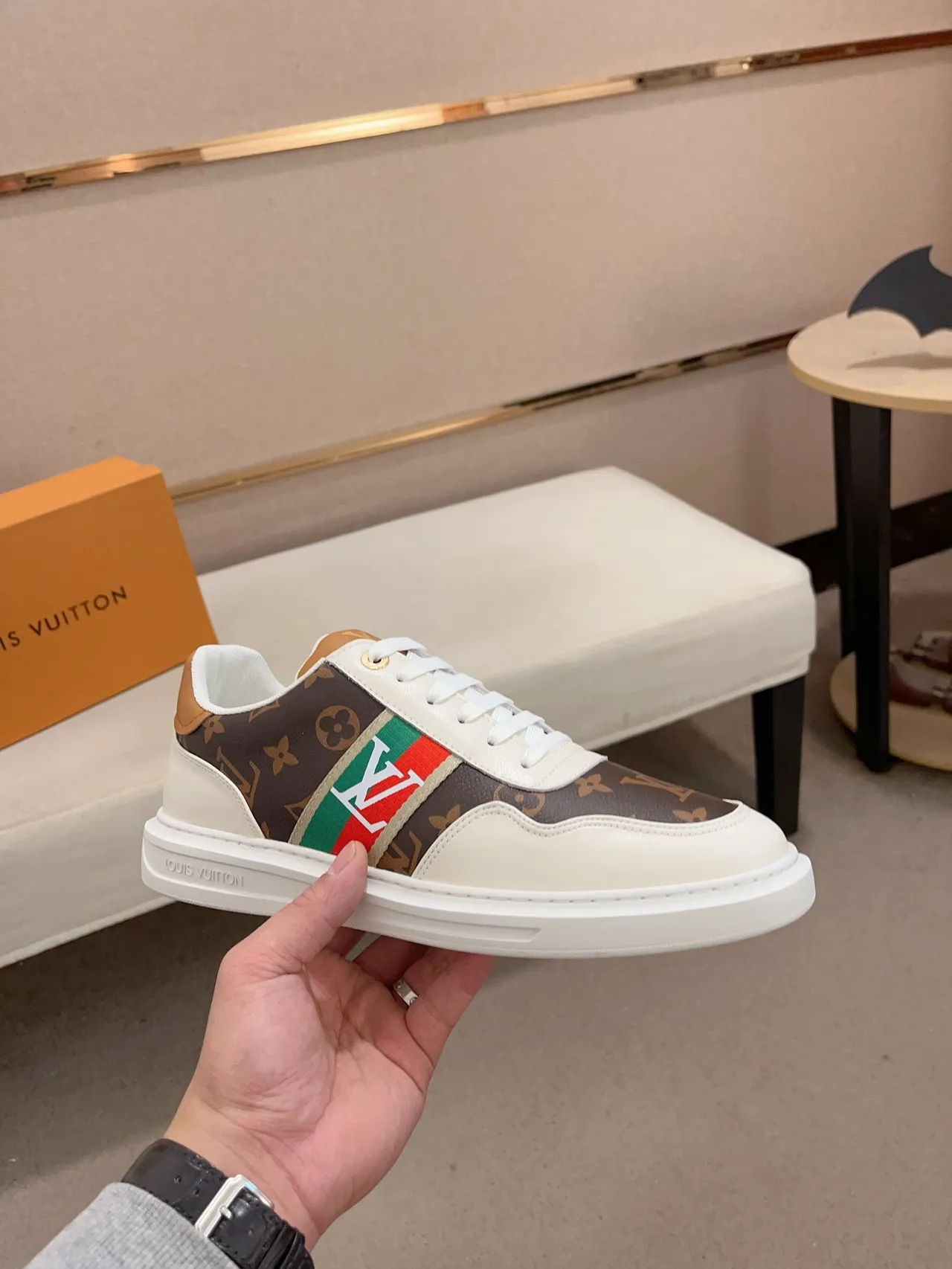 Louis Vuitton LV Trainer White Brown Monogram Canvas Leather Overlays Lifestyle Sneakers