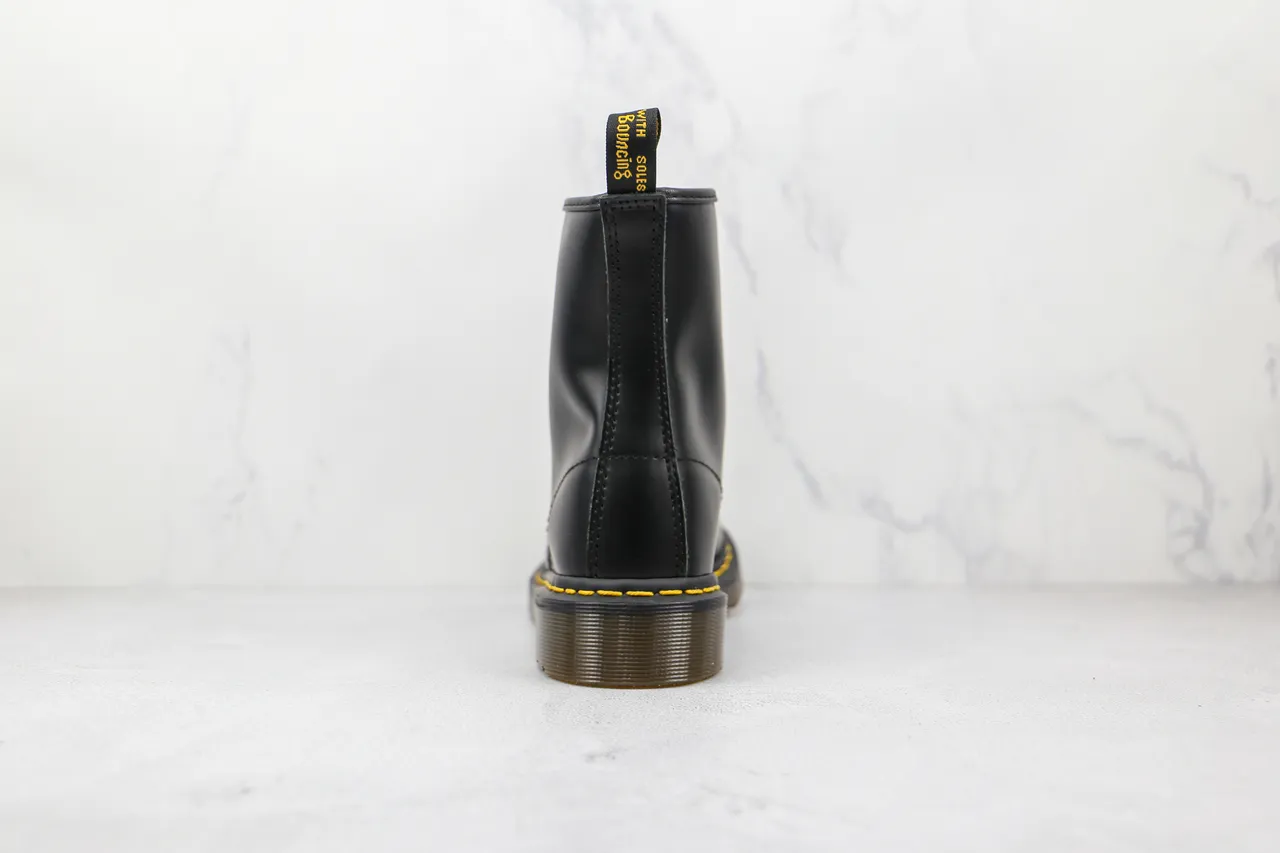 Dr. Martens 1460 Black Smooth Leather Yellow Stitch Martin Boots