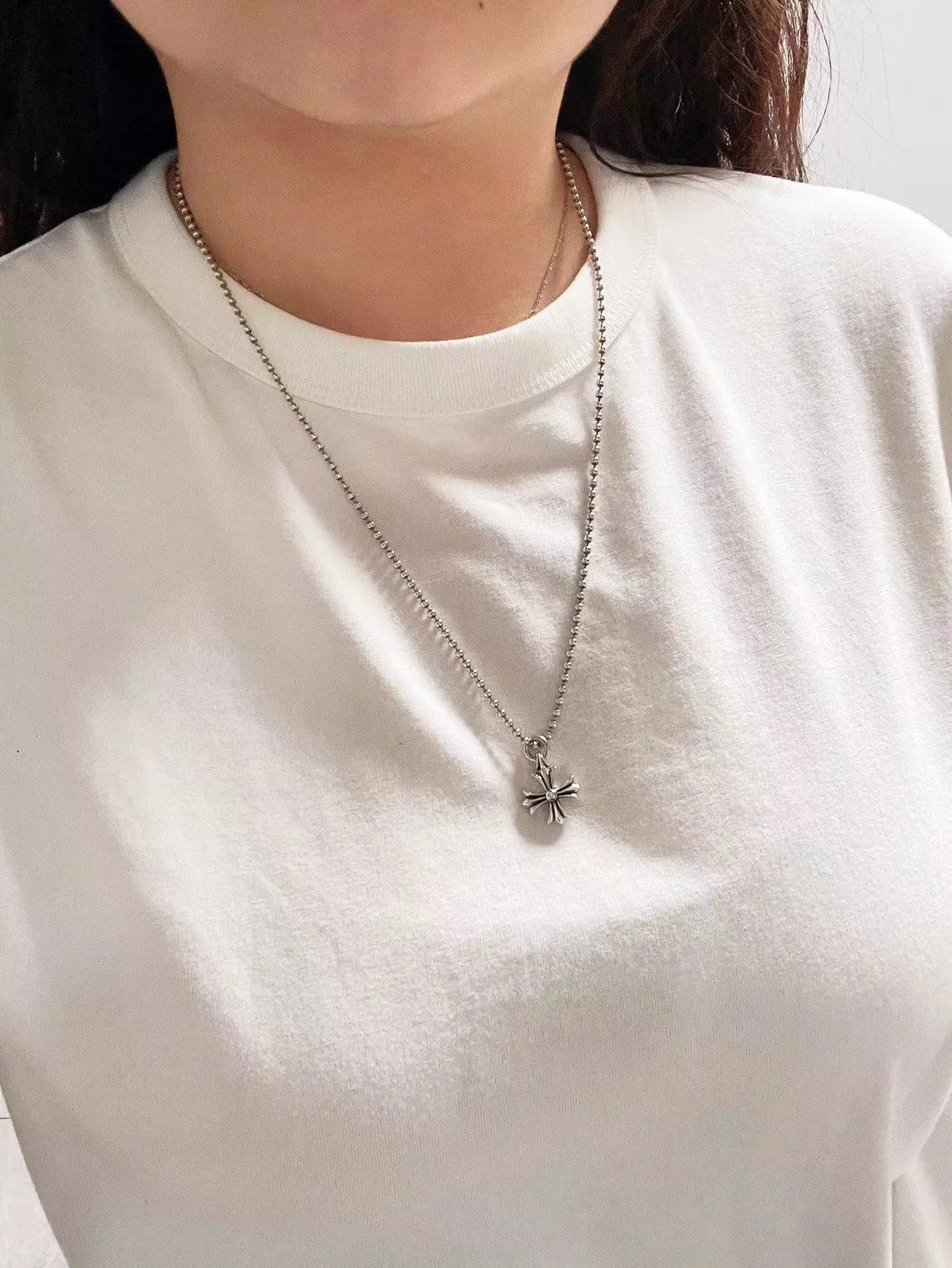 Chrome Hearts Cross Pendant Ball Chain Necklace