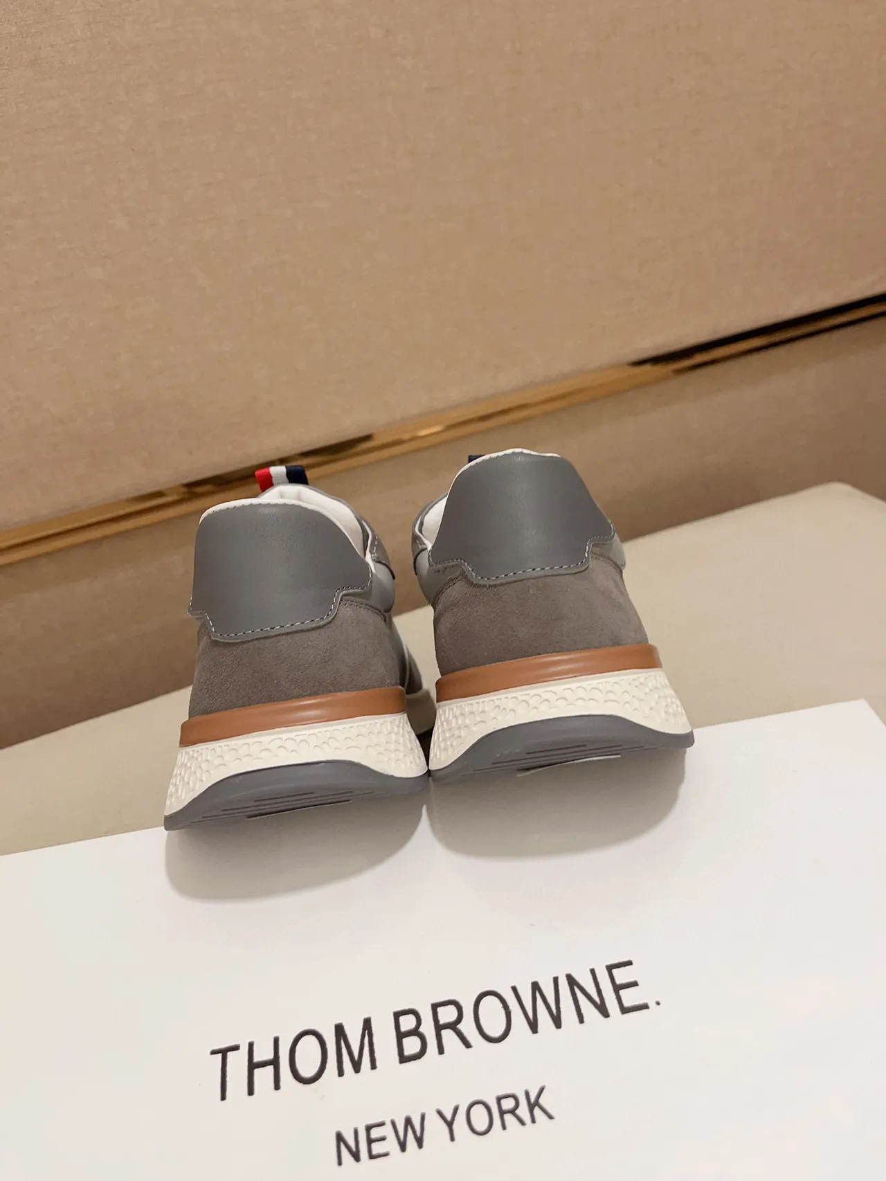 Thom Browne Gray White Mixed-Material Upper Mesh Ventilation Panel Sneakers