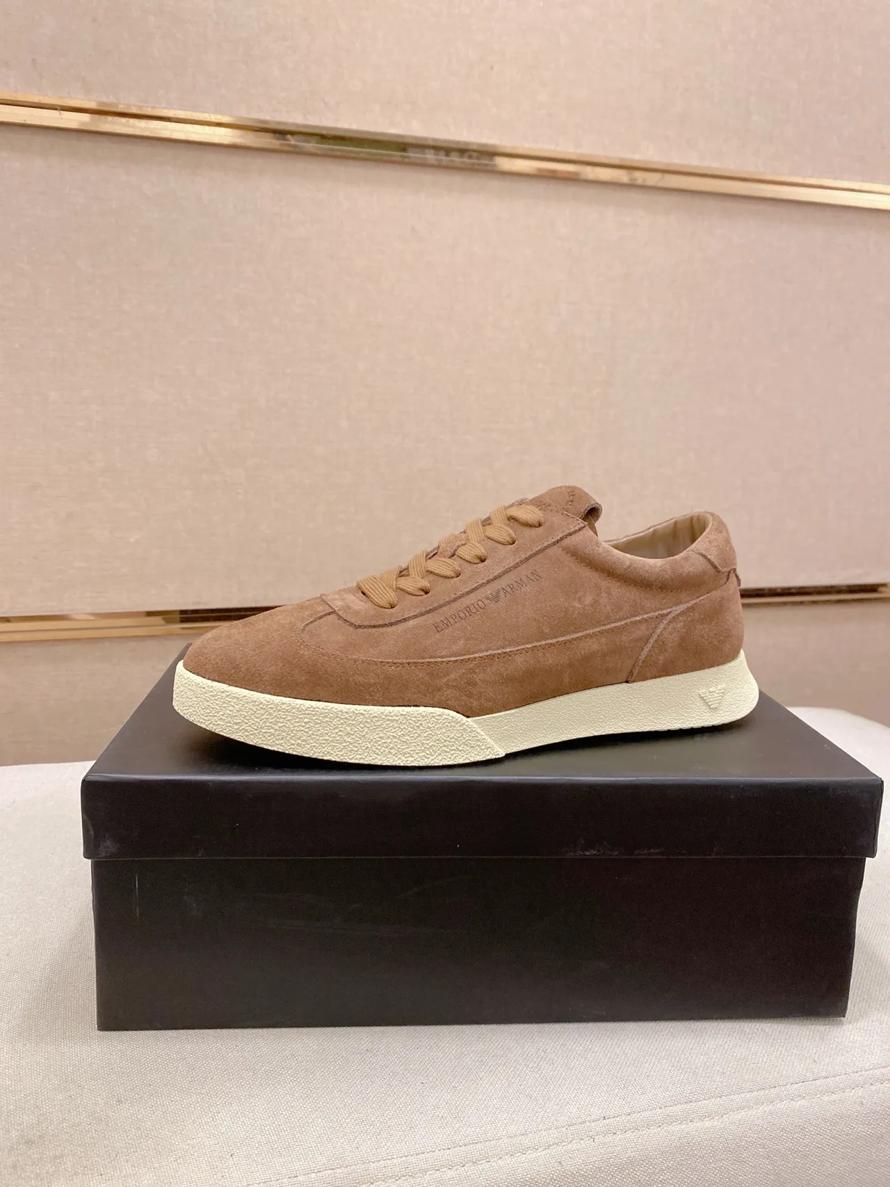 Emporio Armani Brown Suede Low-Top Lifestyle Sneakers