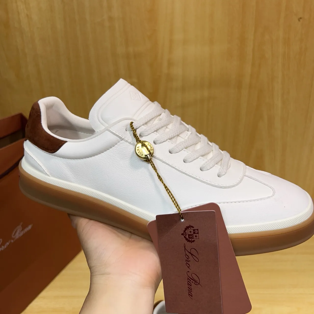 Loro Piana White and Brown Leather Lifestyle Sneaker
