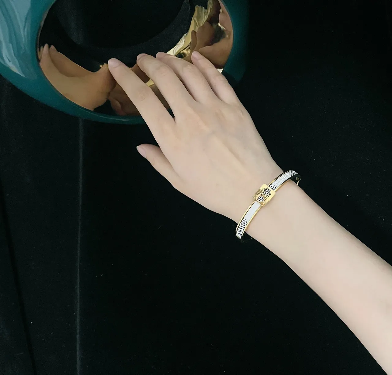 Louis Vuitton Monogram Bangle Gold-Tone Leather Canvas Bracelet