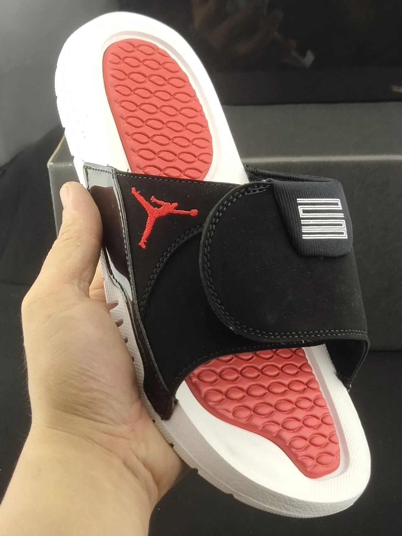 Air Jordan Slide Black White Red Suede Slipper