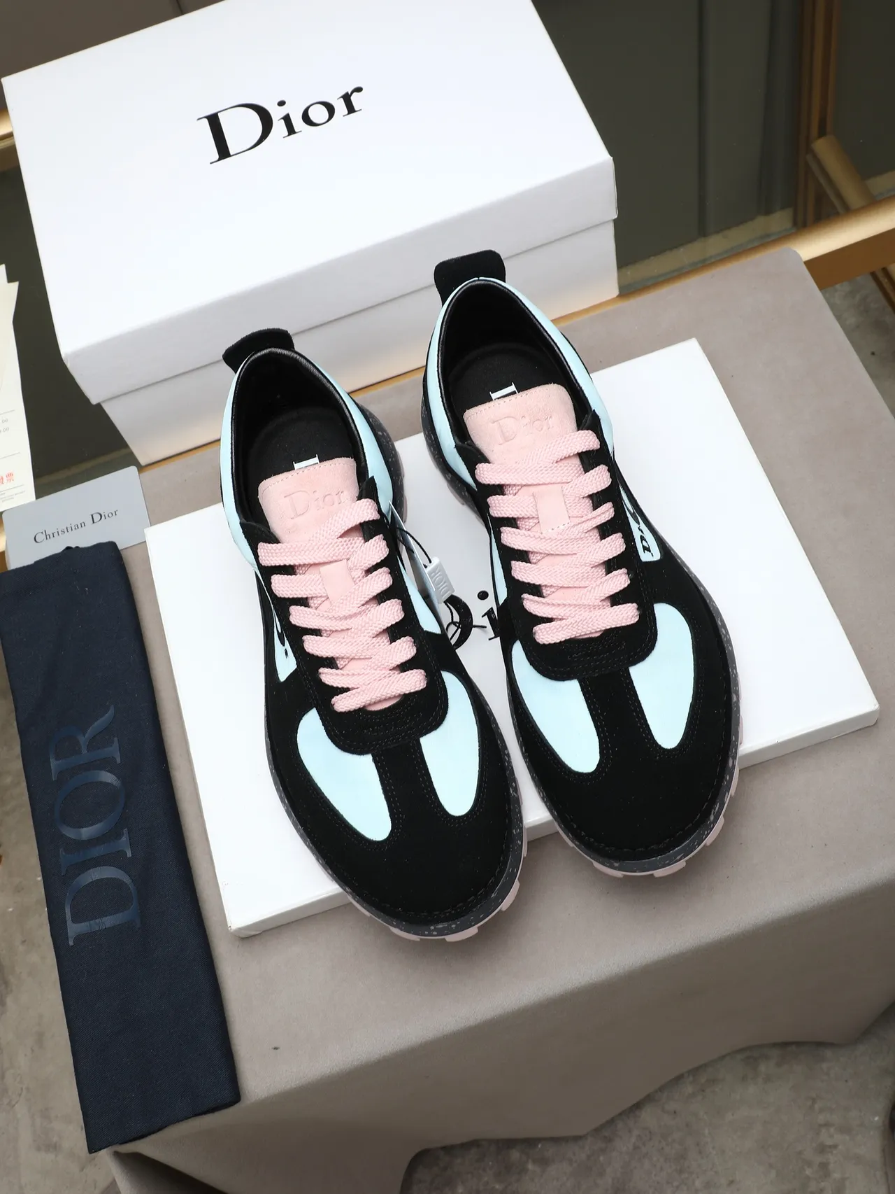 Dior B27 Black and Light Blue Speckled Chunky Sneakers