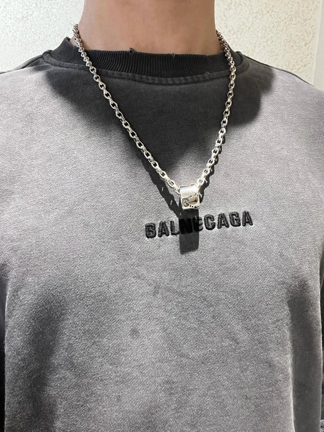 Gucci Silver Engraved Link Chain Necklace