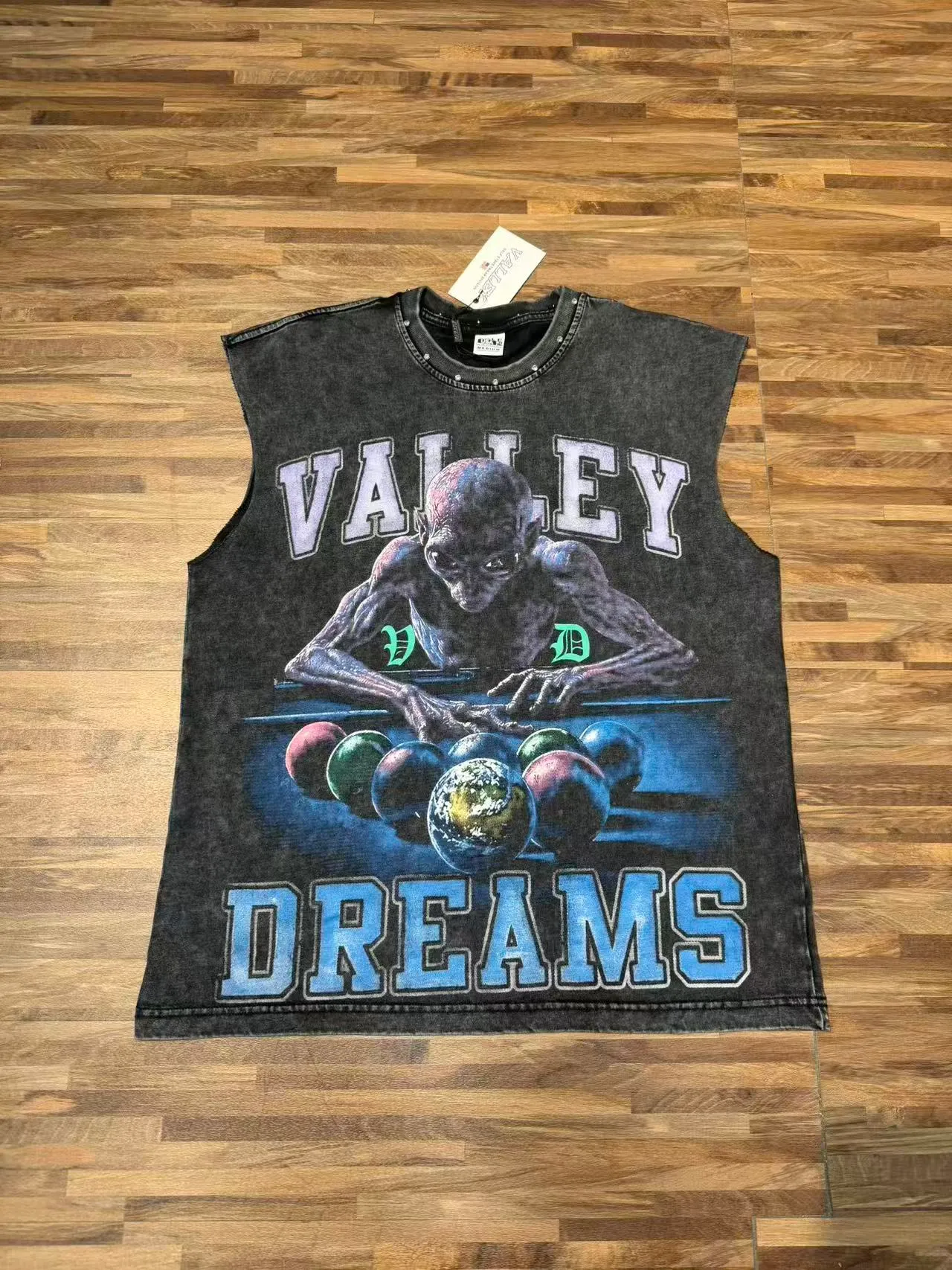 Acid-Wash Denim Graphic Vest Top